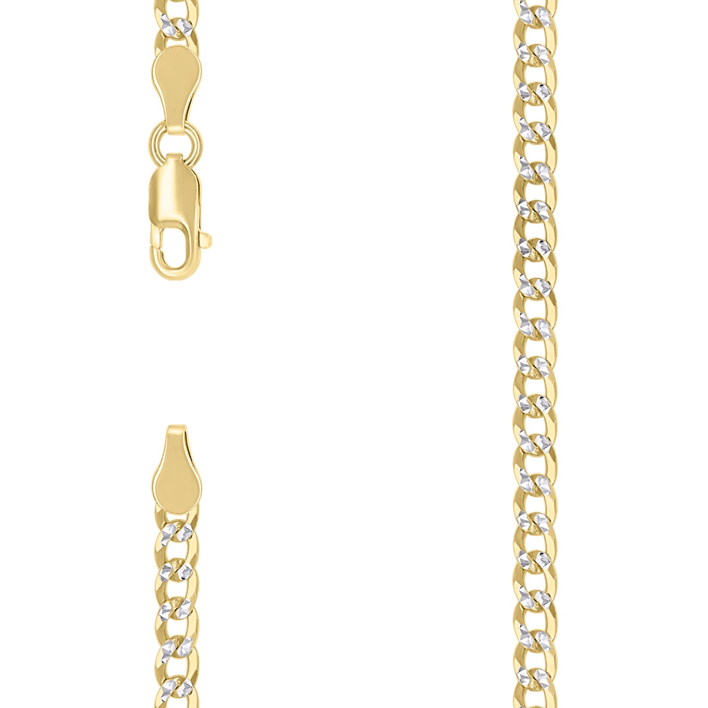 Sterling Silver Two Tone Solid Pave Super Flat Cuban Chain