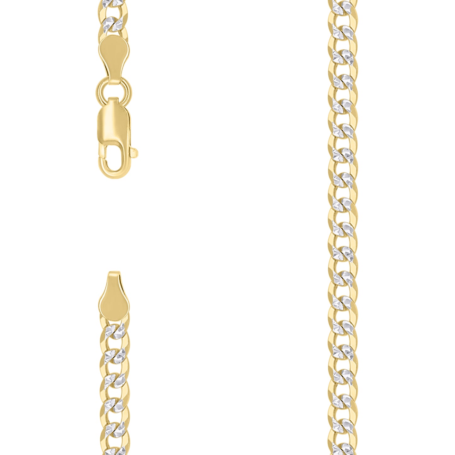Sterling Silver Two Tone Solid Pave Super Flat Cuban Chain