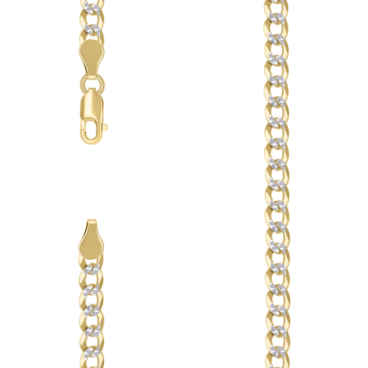 Sterling Silver Two Tone Solid Pave Super Flat Cuban Chain