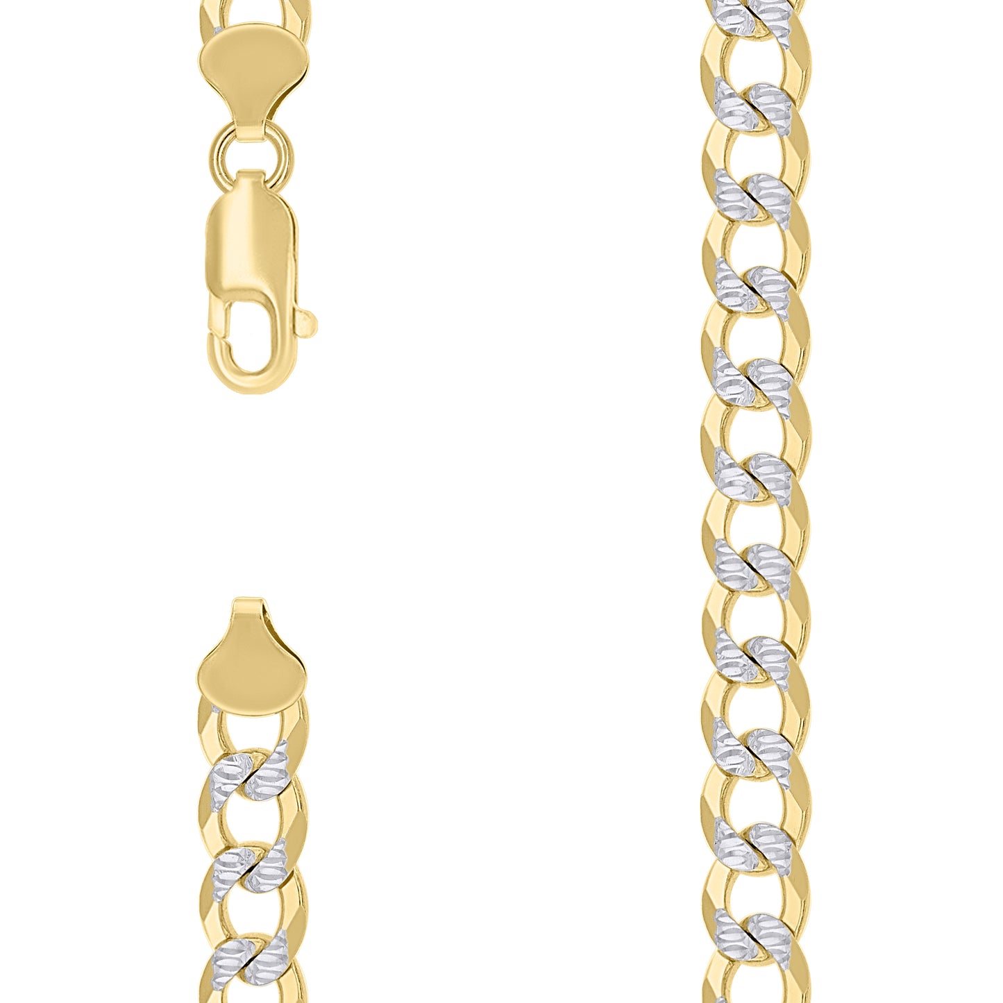 Sterling Silver Two Tone Solid Pave Super Flat Cuban Chain