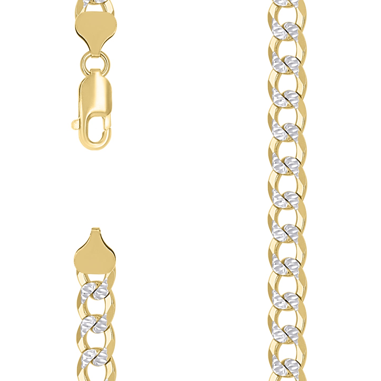 Sterling Silver Two Tone Solid Pave Super Flat Cuban Chain
