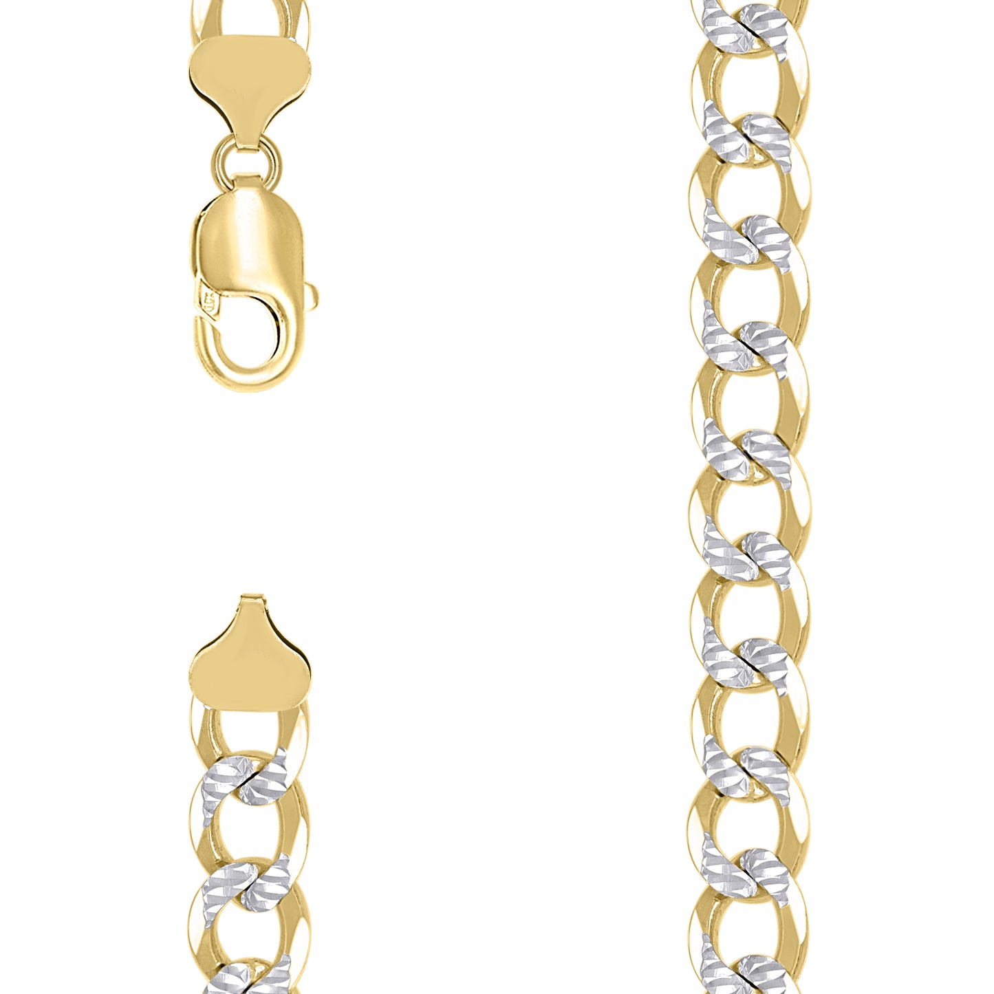 Sterling Silver Two Tone Solid Pave Super Flat Cuban Chain