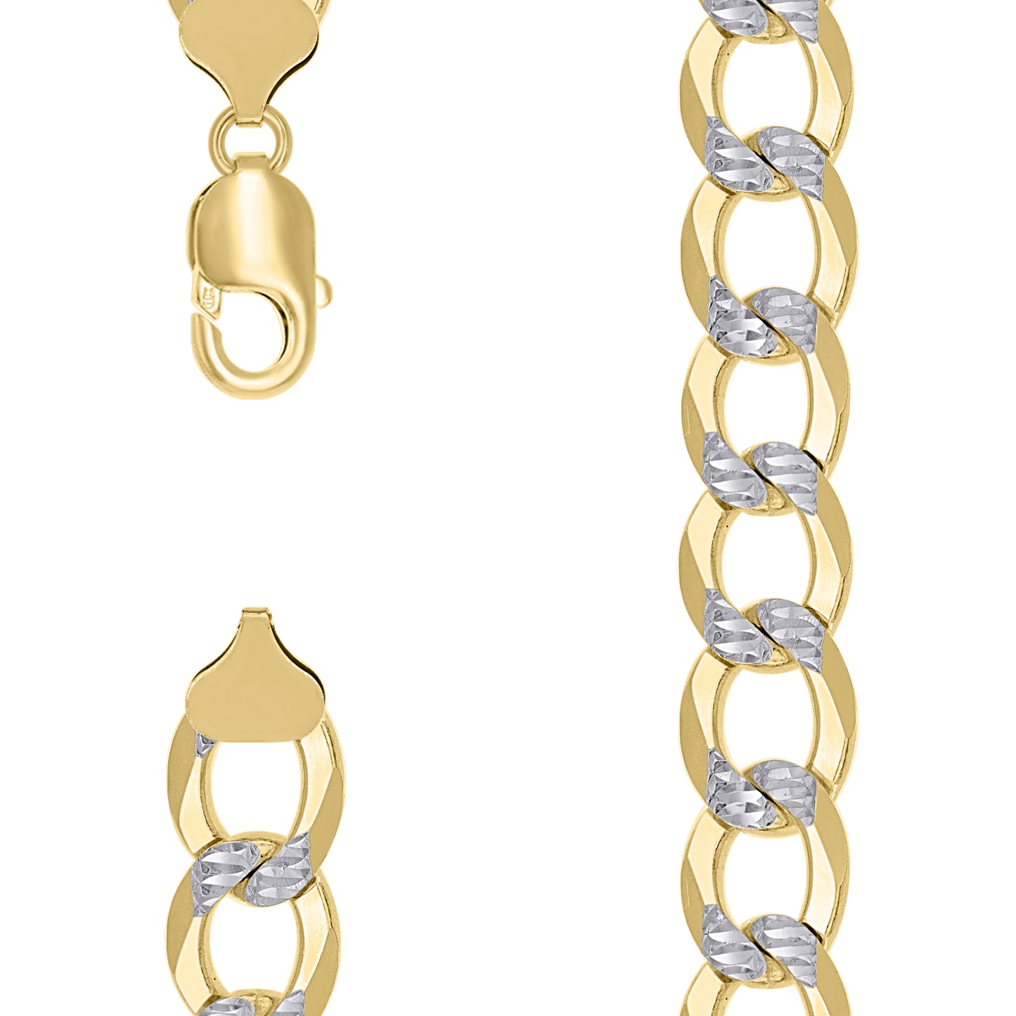 Sterling Silver Two Tone Solid Pave Super Flat Cuban Chain