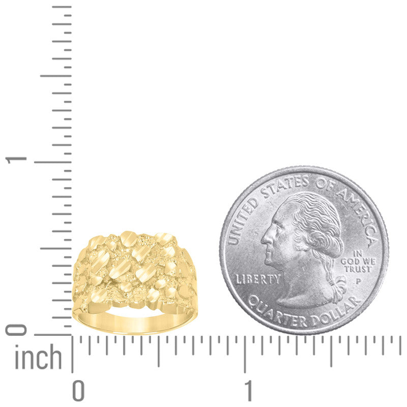 10kt Yellow Gold Unisex Diamond-cut Nugget Fashion Ring S7