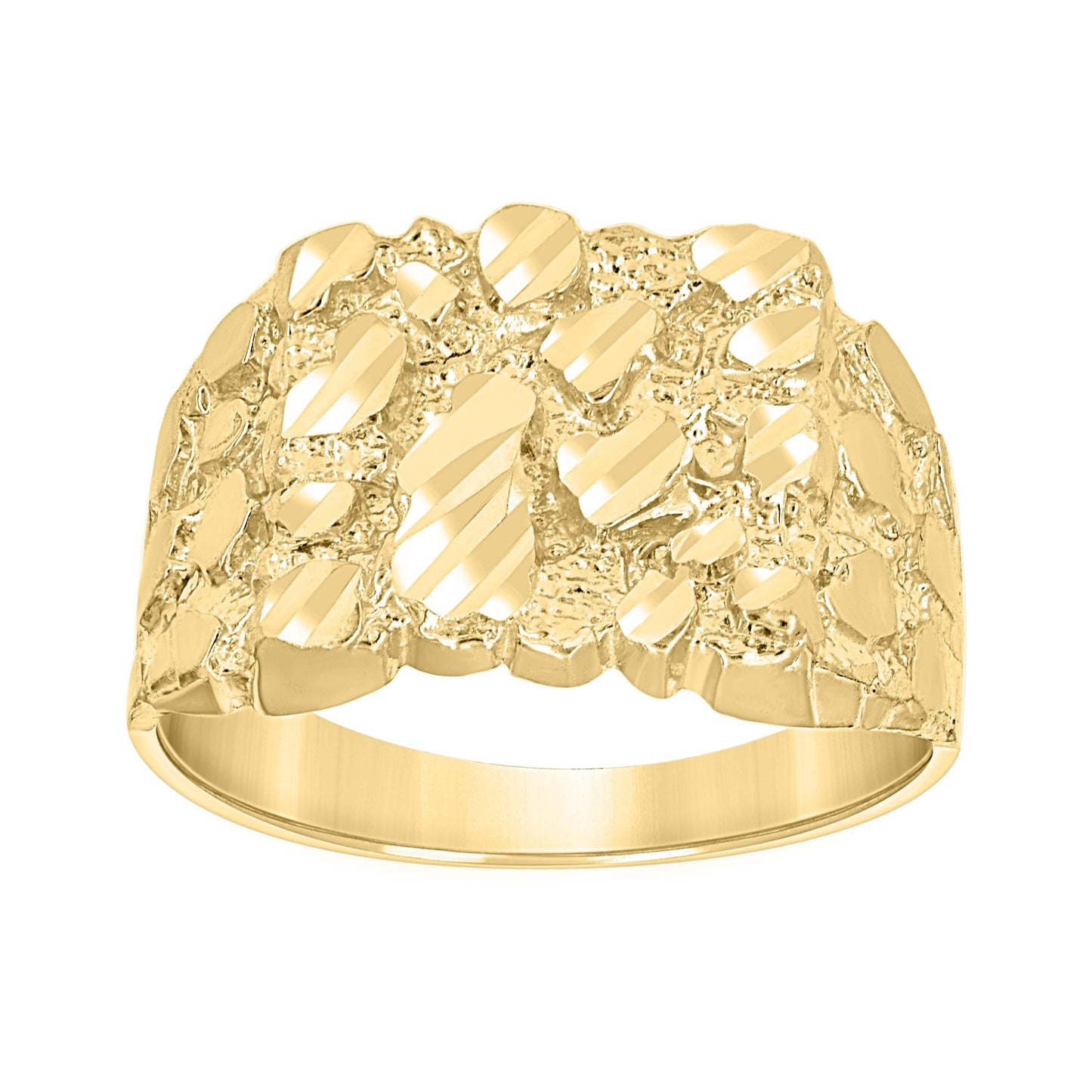 10K Yellow Gold Unisex Diamond-cut Nugget Fashion Bridal Anniversary Wedding Engagement Band Ring