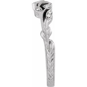 14K White Gold Round 7.4 Mm Si2, H :: 0.05 Ctw Polished .05 Ctw Natural Diamond Vintage-Inspired Matching Band Size 6