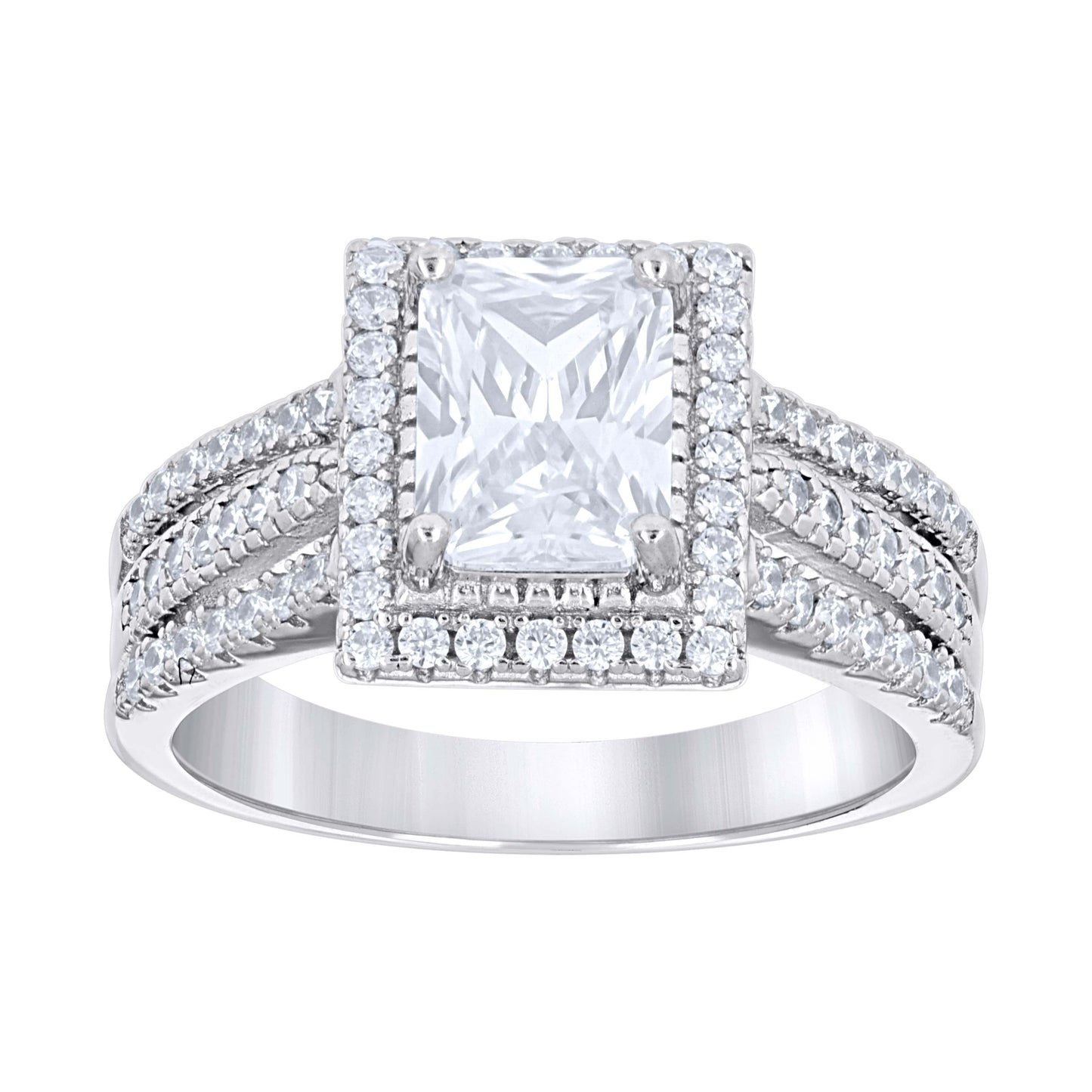 Sterling Silver Womens Emerald Round Cubic-Zirconia Rectangle Head Bridal Anniversary Engagement Wedding Ring