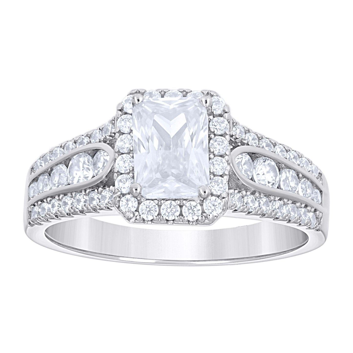 Sterling Silver Women's Emerald Round Cubic-Zirconia Rectangle Head Bridal Anniversary Engagement Wedding Ring