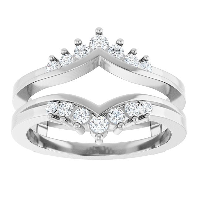 14K White Gold Round 2 Mm Polished 1/3 Ctw Natural Diamond Ring Guard, Size 6