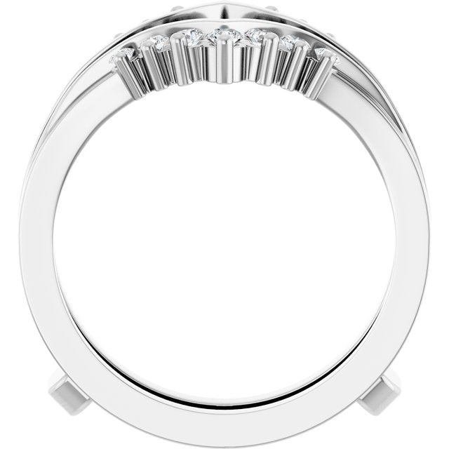 14K White Gold Round 2 Mm Polished 1/3 Ctw Natural Diamond Ring Guard, Size 6