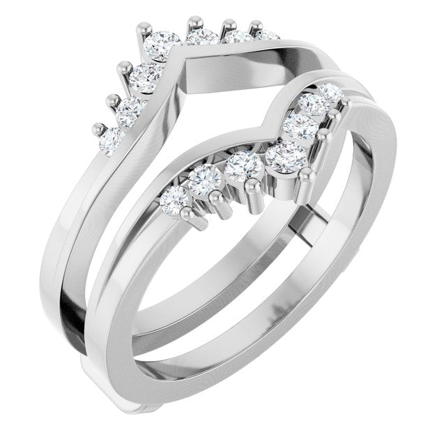 14K White Gold Round 2 Mm Polished 1/3 Ctw Natural Diamond Ring Guard, Size 6