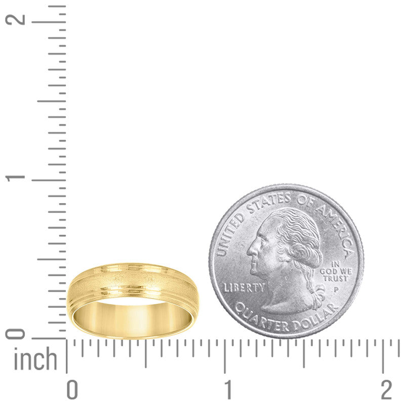 10kt Yellow Gold Mens Grooved Edge Brushed Comfort Fit Wedding Band Ring 6mm