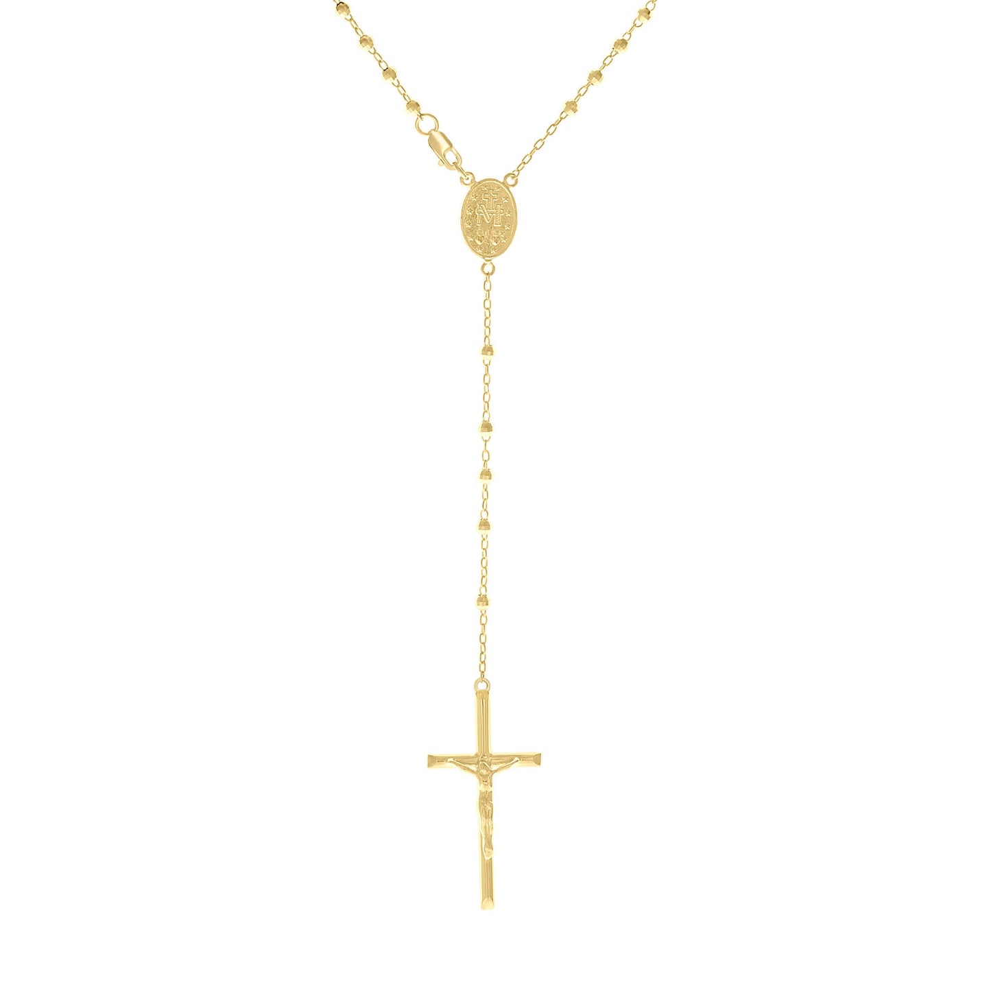 Sterling Silver Or Yellow-Tone Or Rhodium Plated Unisex Guadalupe Crucifix Cross Religious Rosary Necklace 3Mm