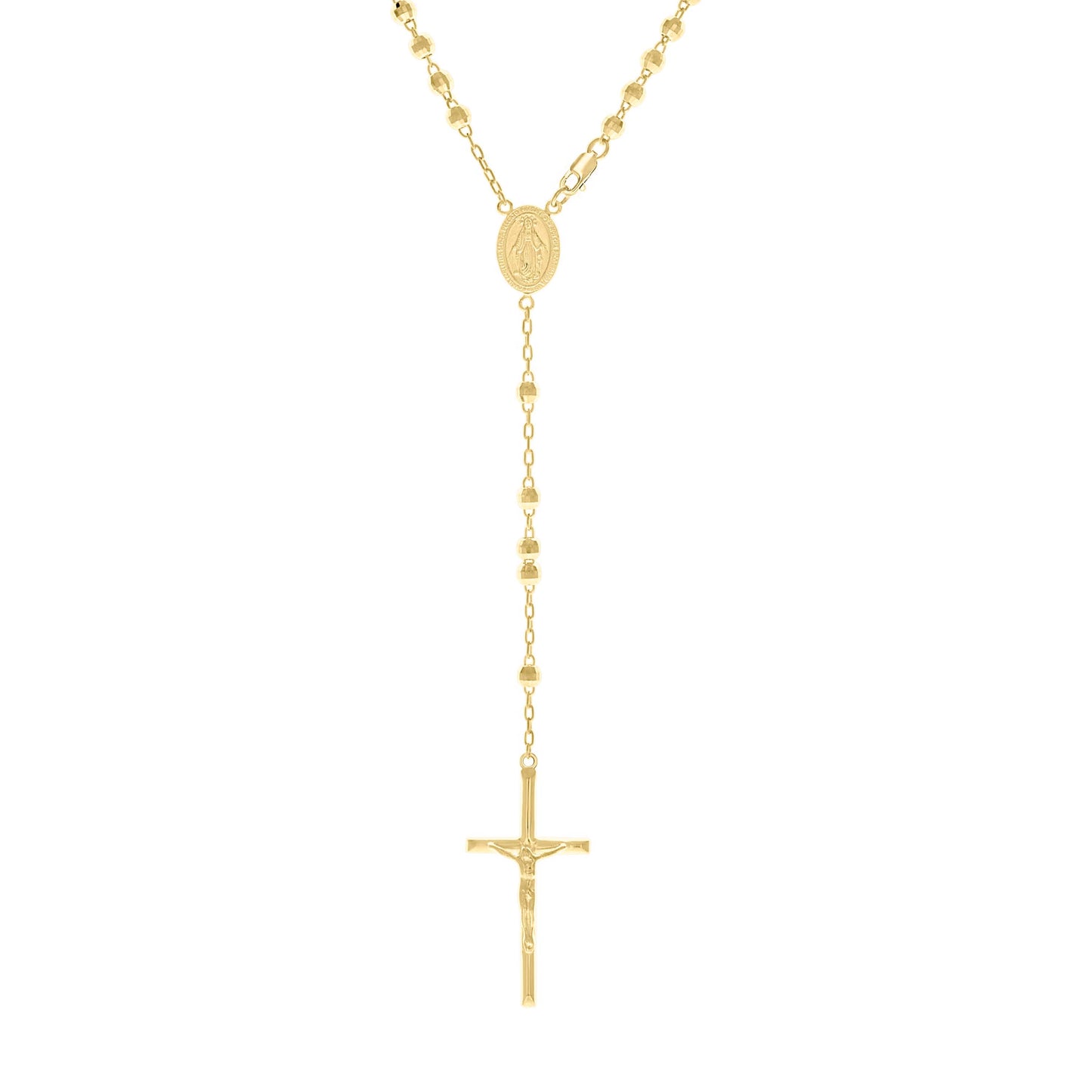 Sterling Silver Rhodium Plated Unisex Guadalupe Crucifix Cross Religious Rosary Necklace 4Mm