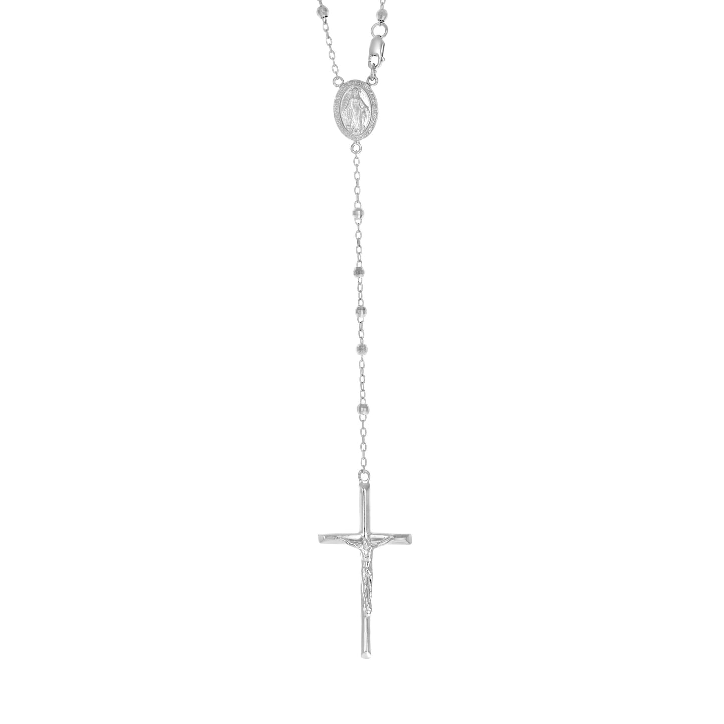 Sterling Silver Or Yellow-Tone Or Rhodium Plated Unisex Guadalupe Crucifix Cross Religious Rosary Necklace 3Mm