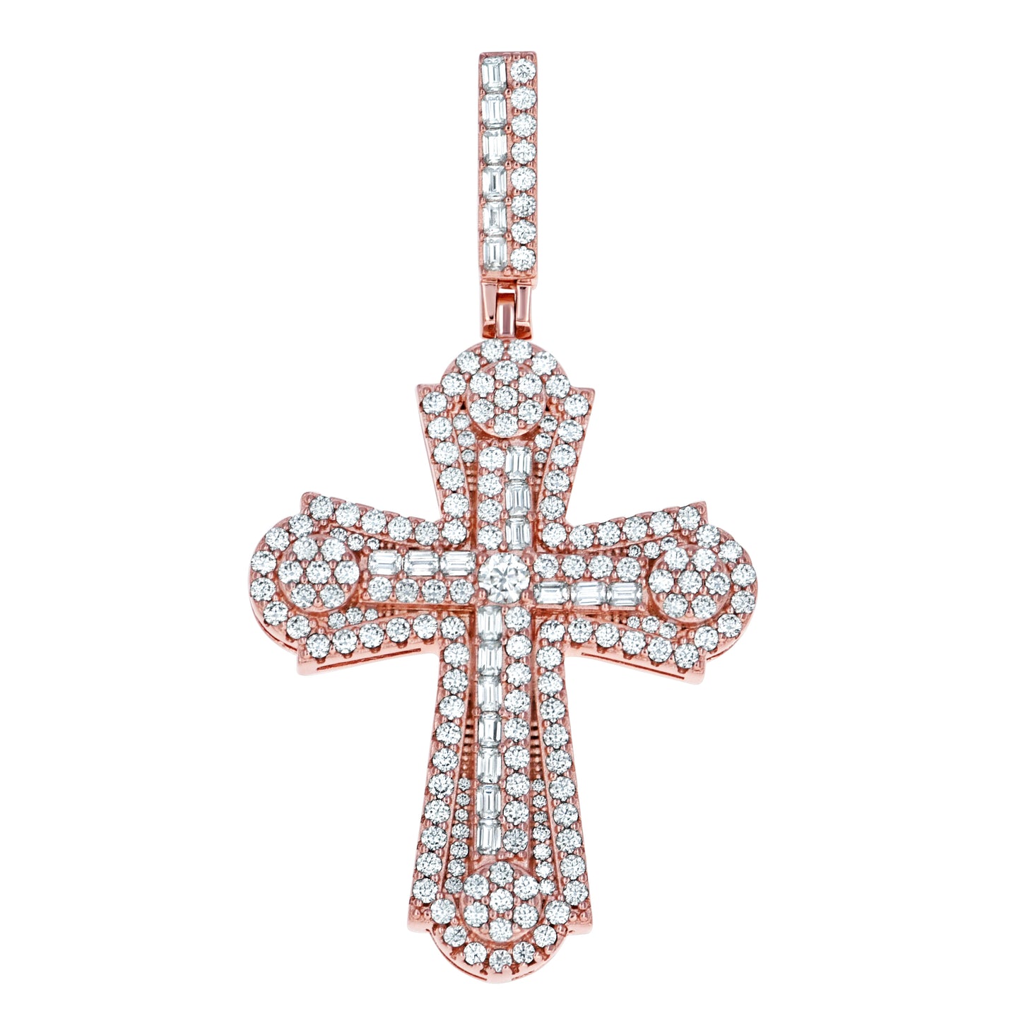 Sterling Silver Mens 4.06ct Round 0.95ct Baguette Moissanite Cross Religious Pendant