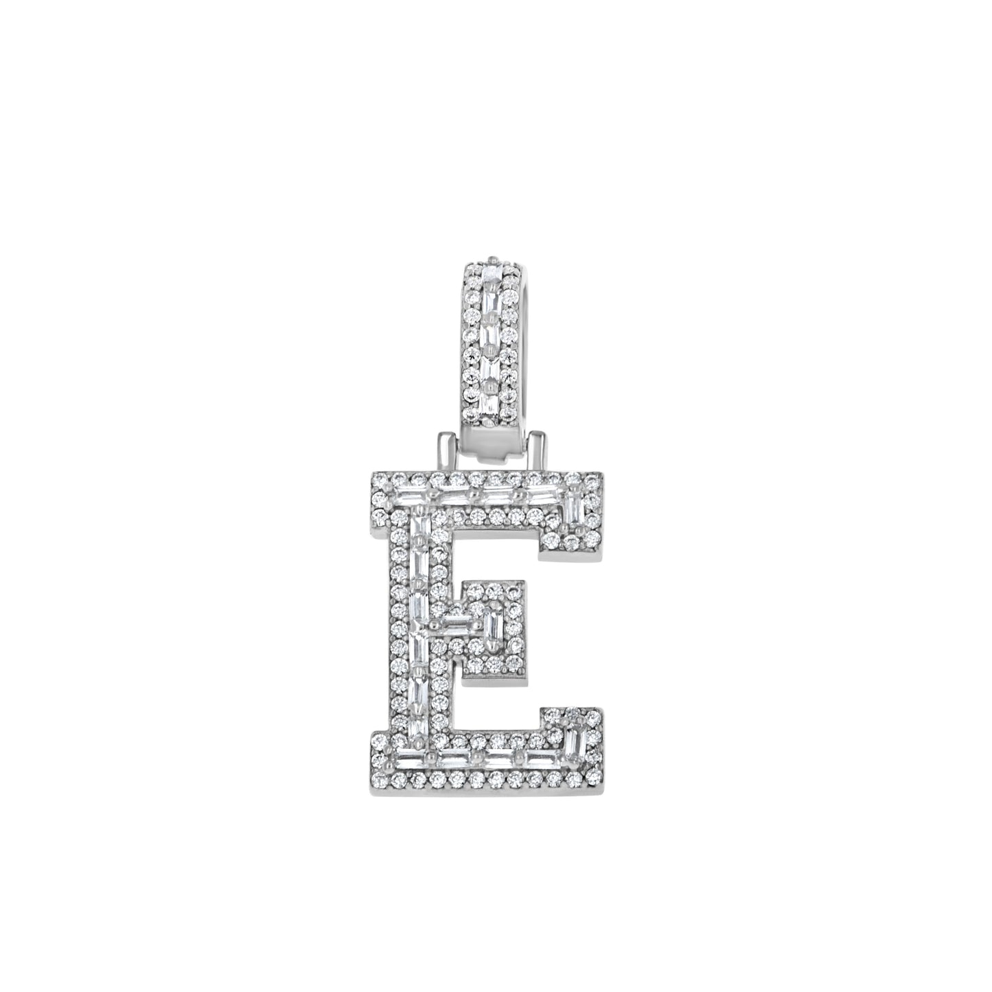 Sterling Silver Unisex Round Baguette Cubic Zirconia Initial Letter A Charm Pendant