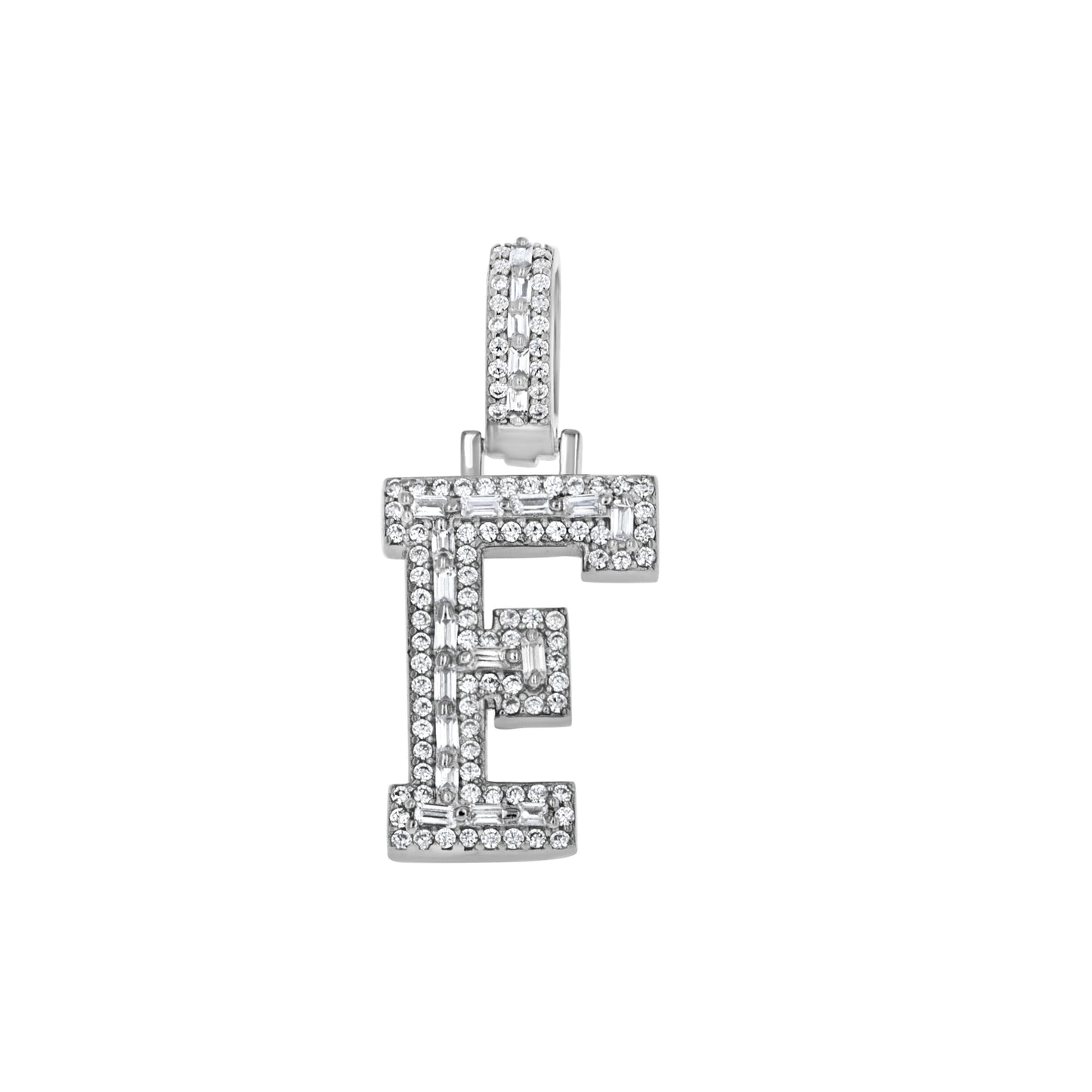 Sterling Silver Unisex Round Baguette Cubic Zirconia Initial Letter A Charm Pendant