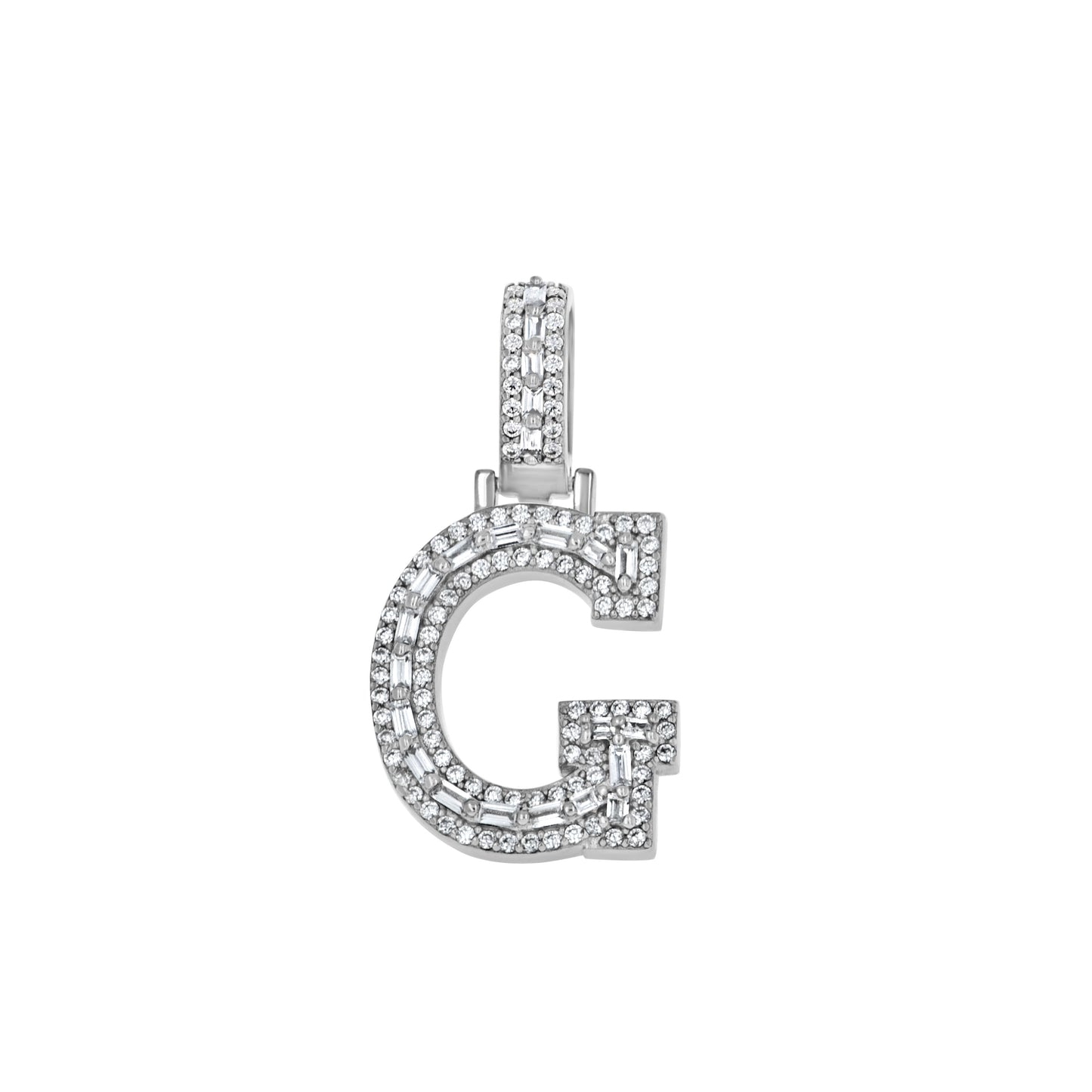 Sterling Silver Unisex Round Baguette Cubic Zirconia Initial Letter A Charm Pendant