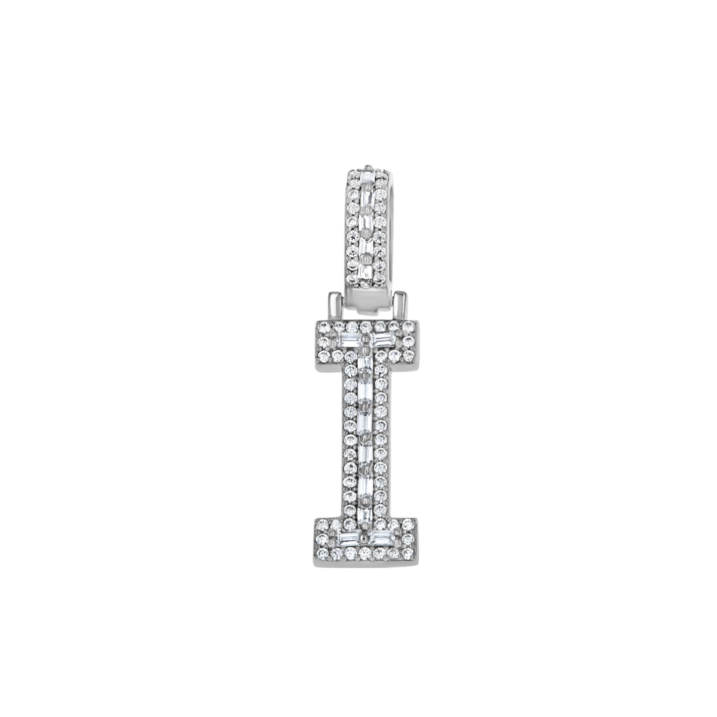 Sterling Silver Unisex Round Baguette Cubic Zirconia Initial Letter A Charm Pendant
