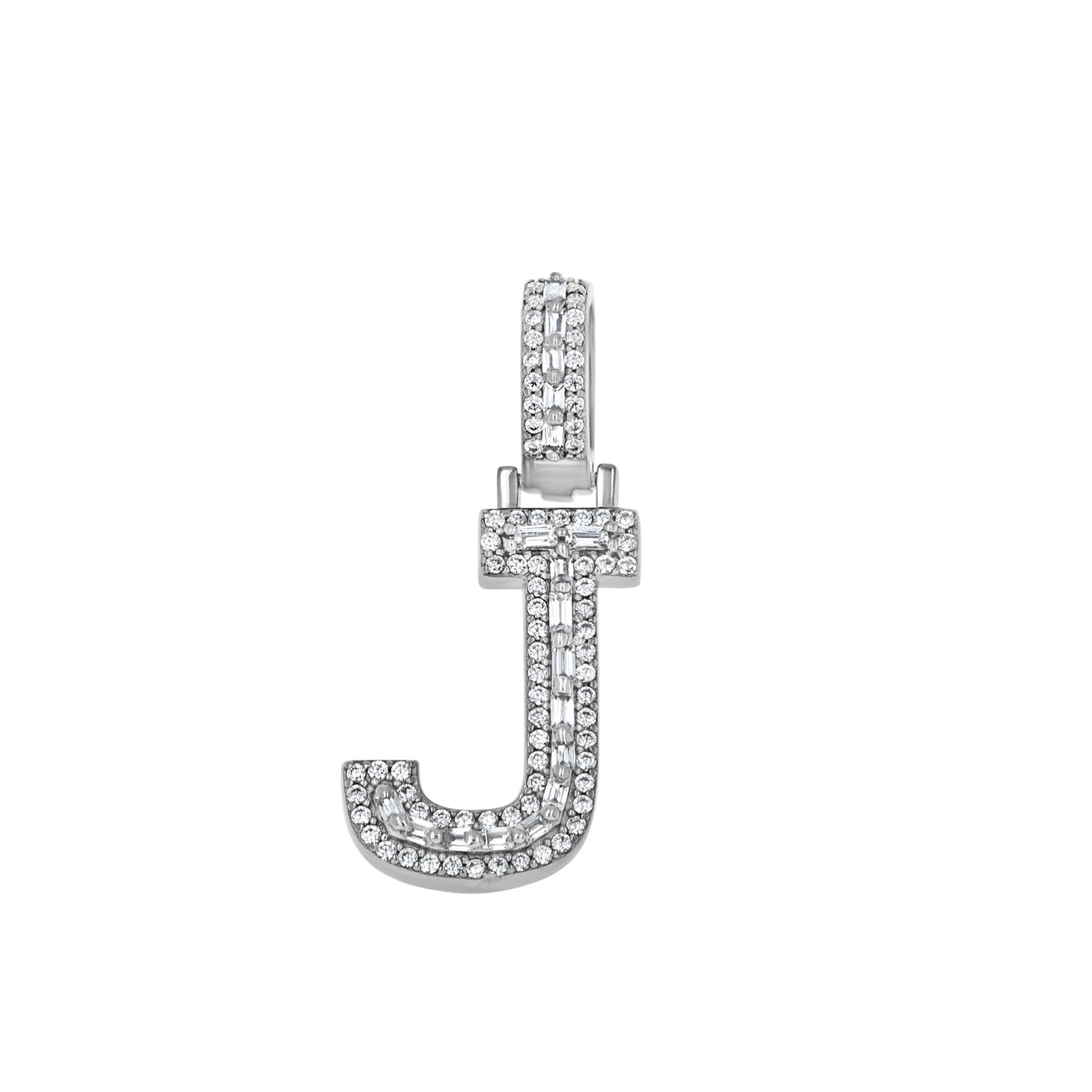 Sterling Silver Unisex Round Baguette Cubic Zirconia Initial Letter A Charm Pendant