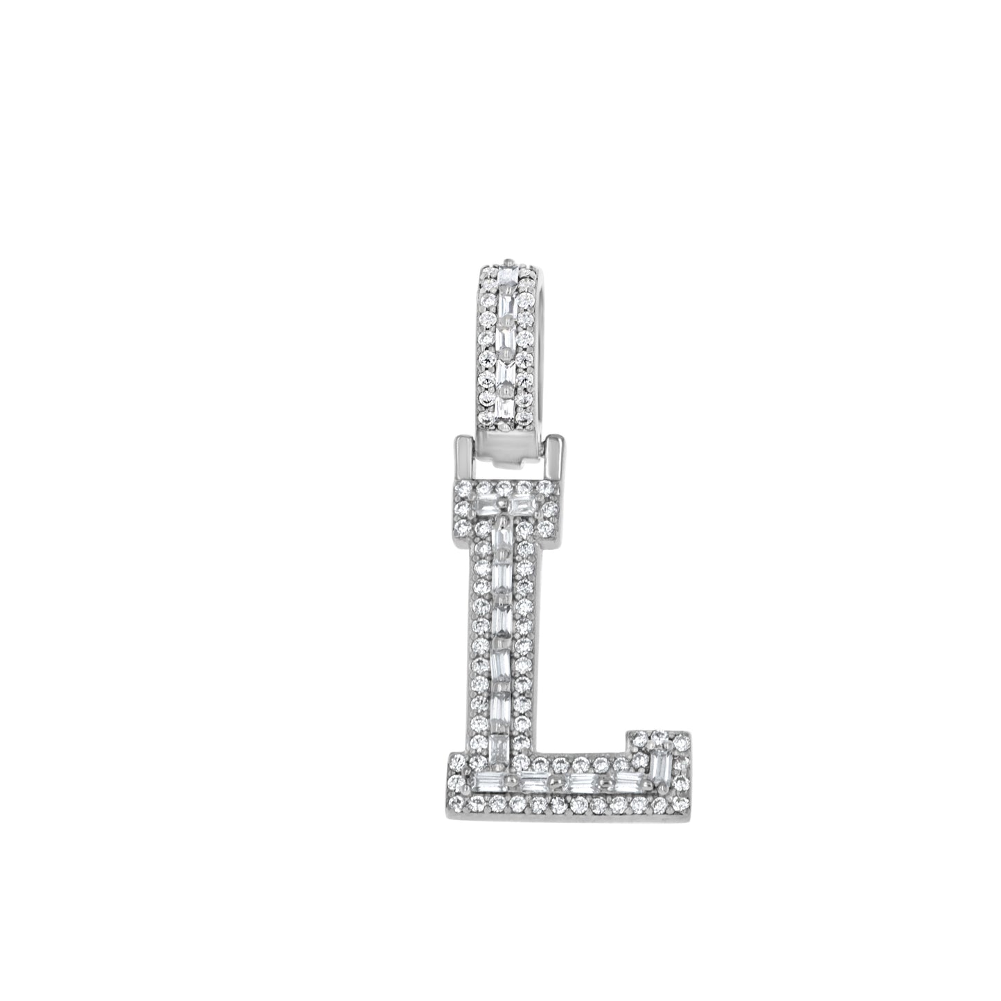 Sterling Silver Unisex Round Baguette Cubic Zirconia Initial Letter A Charm Pendant