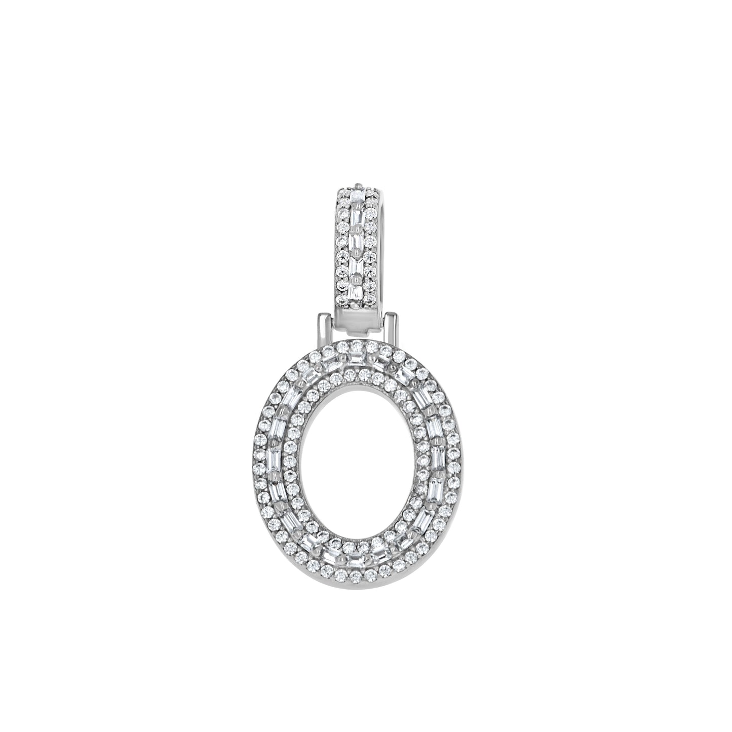 Sterling Silver Unisex Round Baguette Cubic Zirconia Initial Letter A Charm Pendant