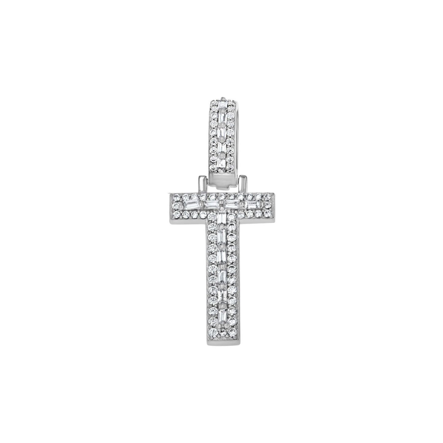 Sterling Silver Unisex Round Baguette Cubic Zirconia Initial Letter A Charm Pendant