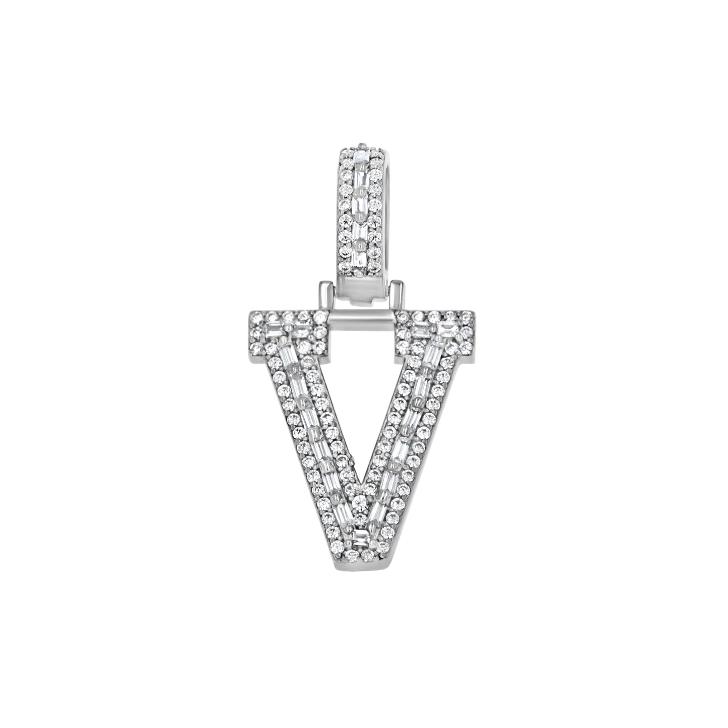 Sterling Silver Unisex Round Baguette Cubic Zirconia Initial Letter A Charm Pendant