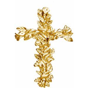 14K Yellow Gold 26.5 X 19.25 Mm Polished Floral-Inspired Cross Pendant