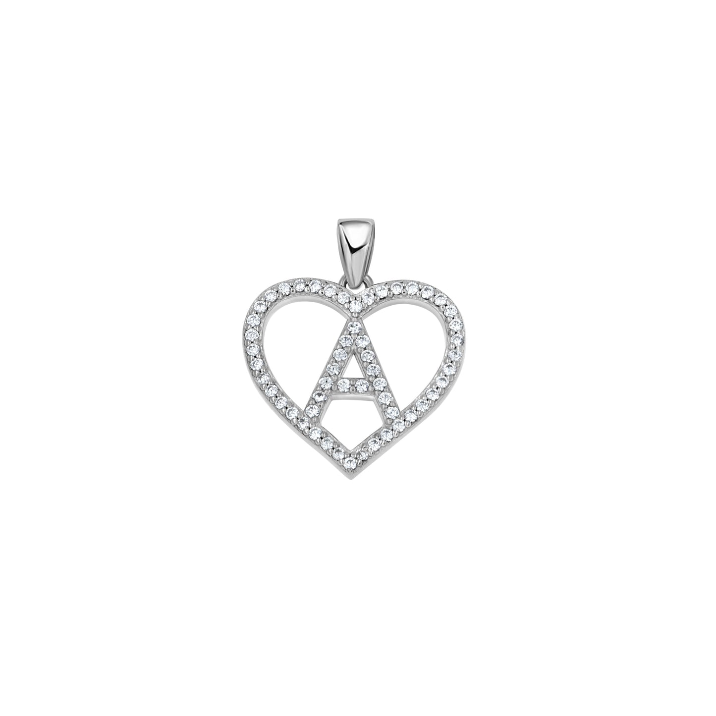 Sterling Silver Womens Cubic Zirconia Initial Letter Heart Charm Pendant