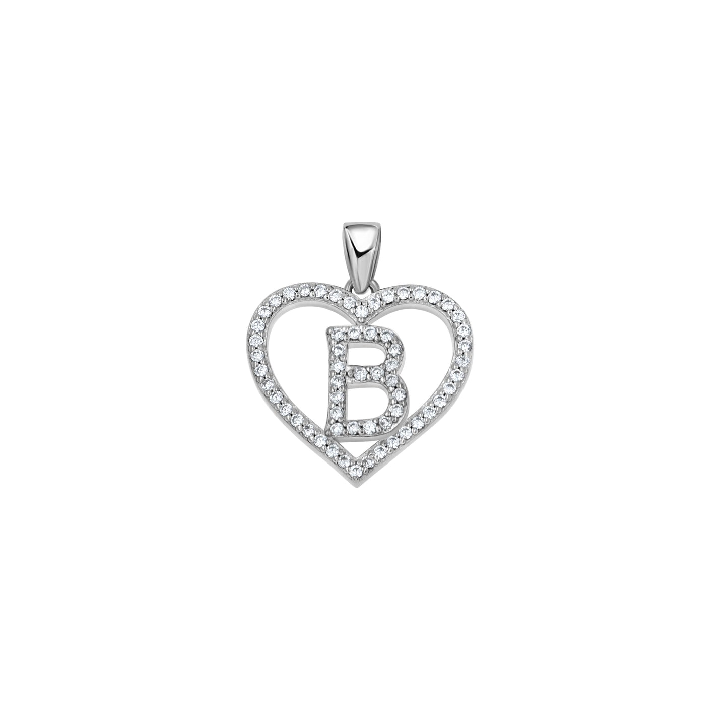 Sterling Silver Womens Cubic Zirconia Initial Letter Heart Charm Pendant