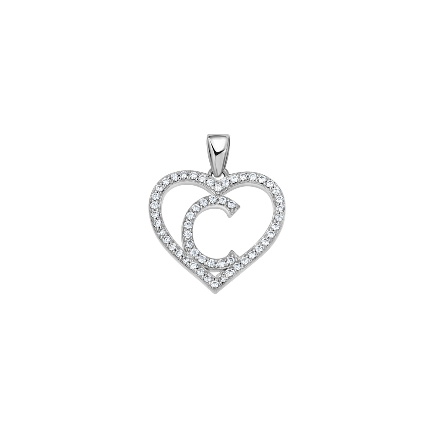 Sterling Silver Womens Cubic Zirconia Initial Letter Heart Charm Pendant