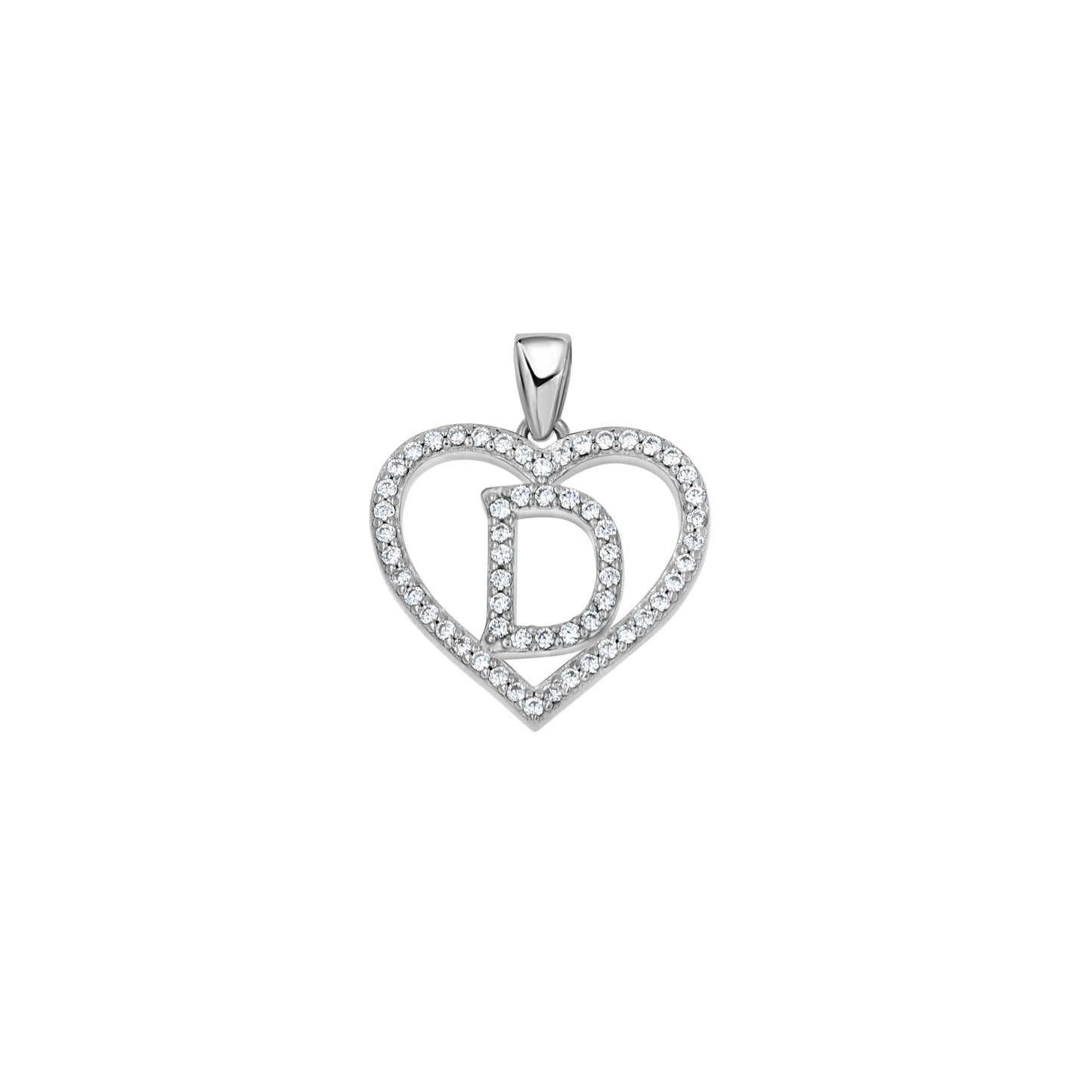 Sterling Silver Womens Cubic Zirconia Initial Letter Heart Charm Pendant