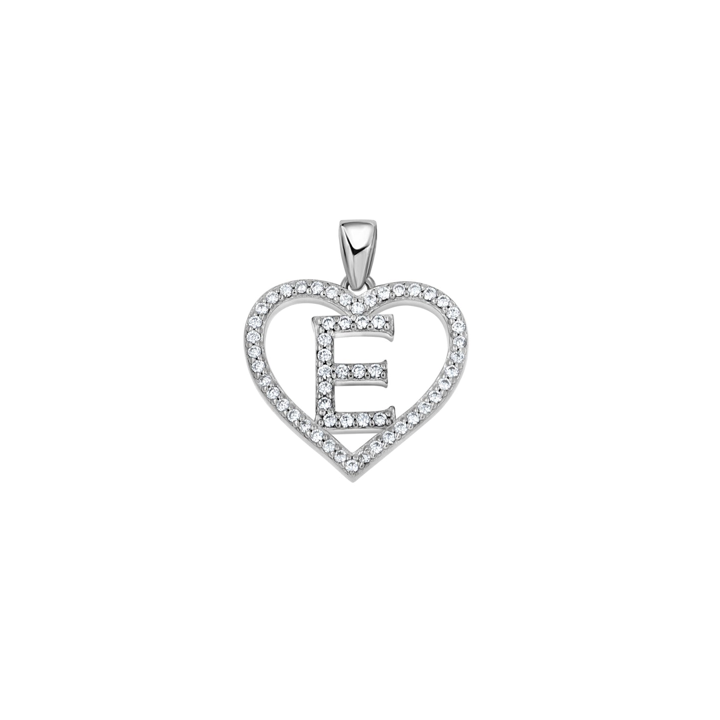 Sterling Silver Womens Cubic Zirconia Initial Letter Heart Charm Pendant