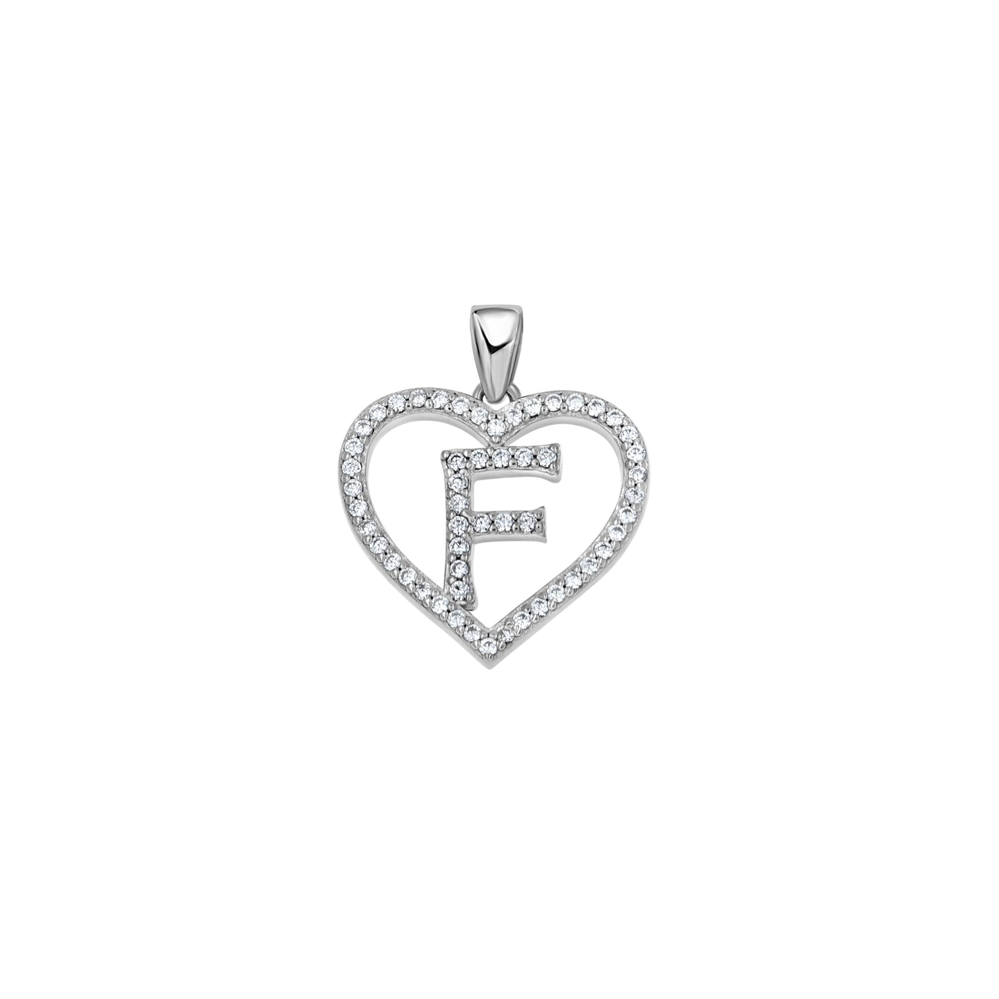 Sterling Silver Womens Cubic Zirconia Initial Letter Heart Charm Pendant