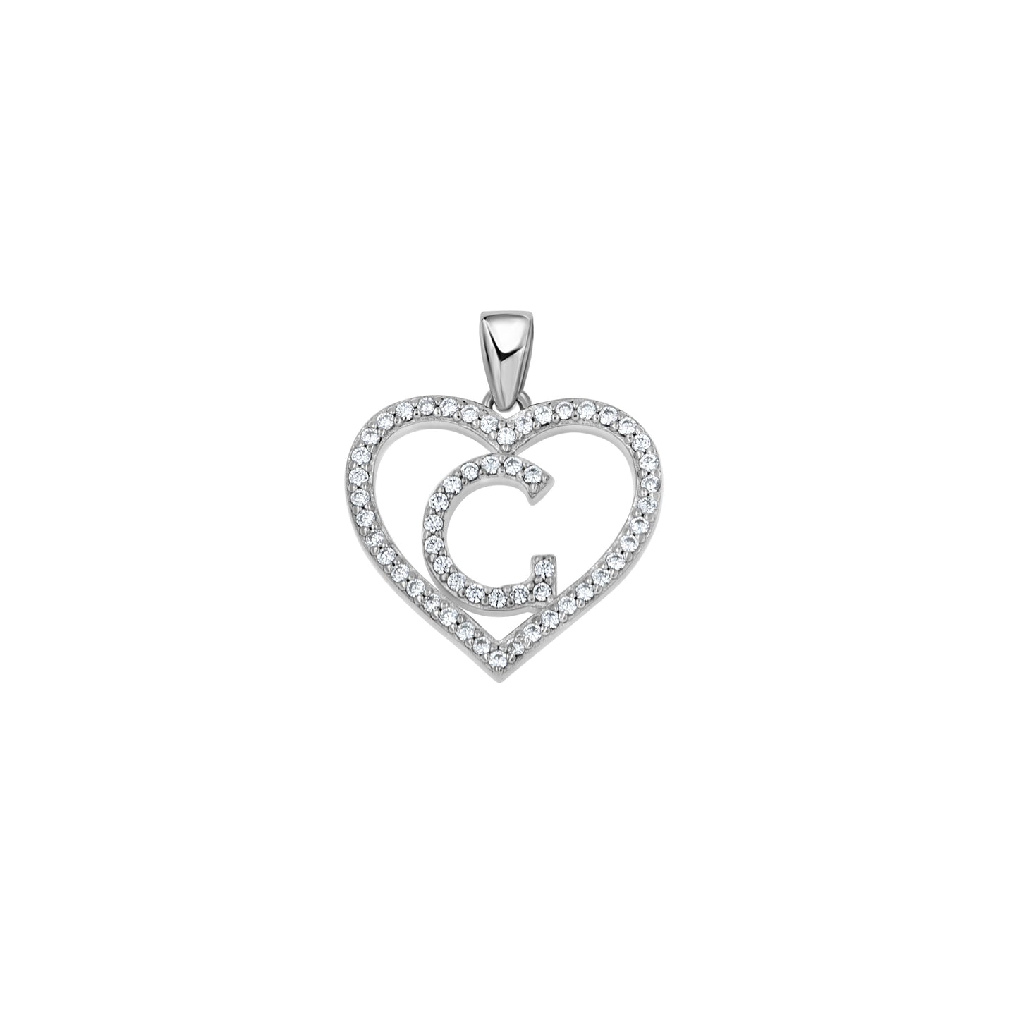 Sterling Silver Womens Cubic Zirconia Initial Letter Heart Charm Pendant
