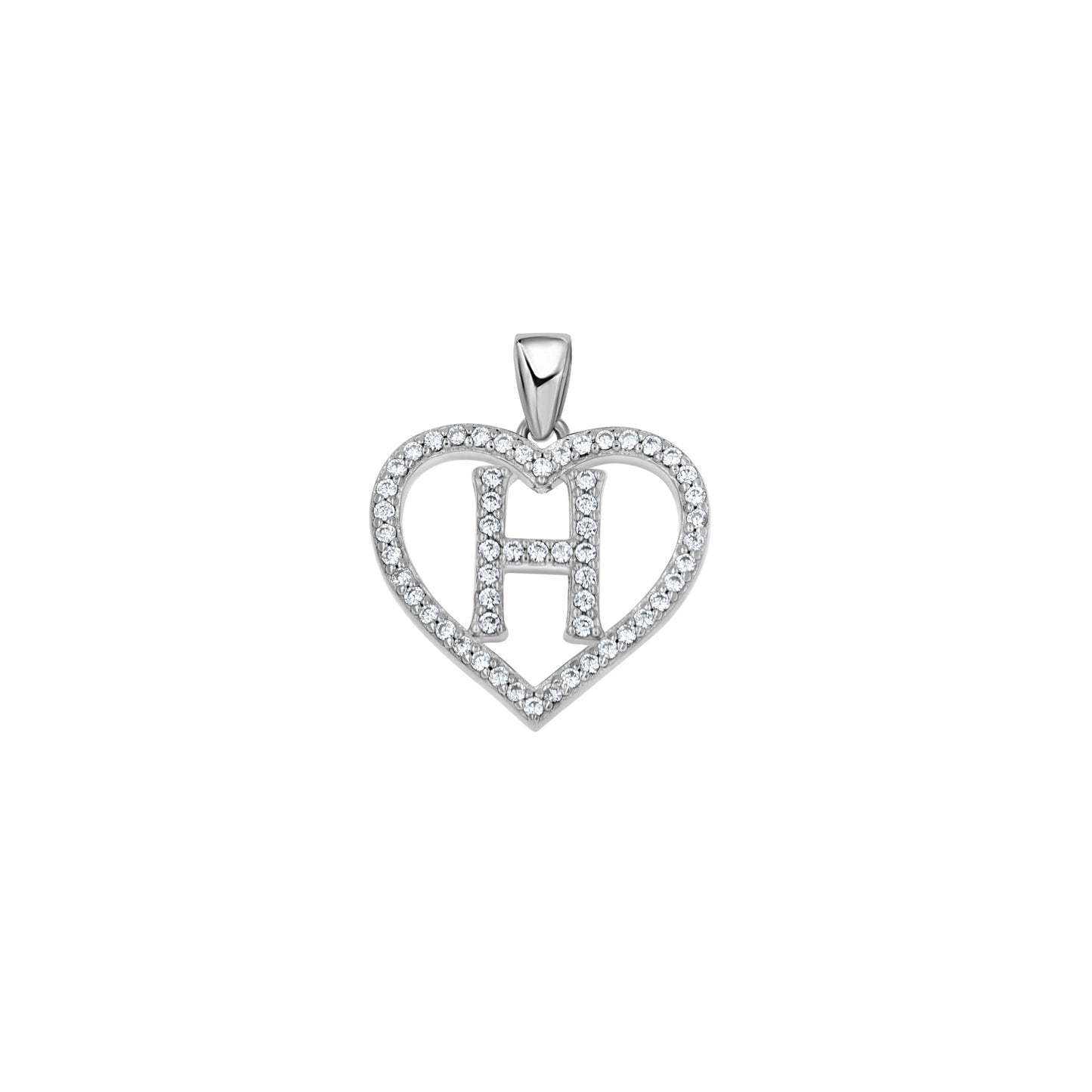 Sterling Silver Womens Cubic Zirconia Initial Letter Heart Charm Pendant