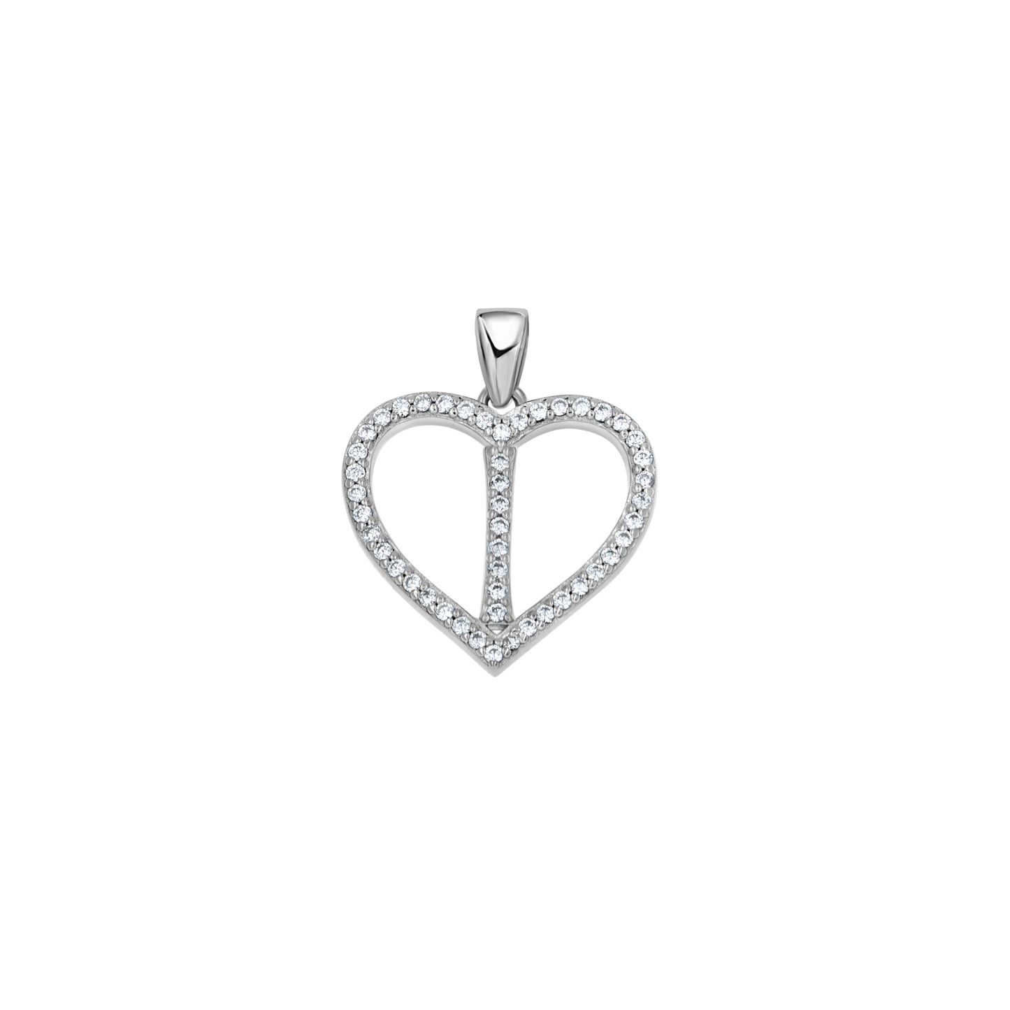 Sterling Silver Womens Cubic Zirconia Initial Letter Heart Charm Pendant