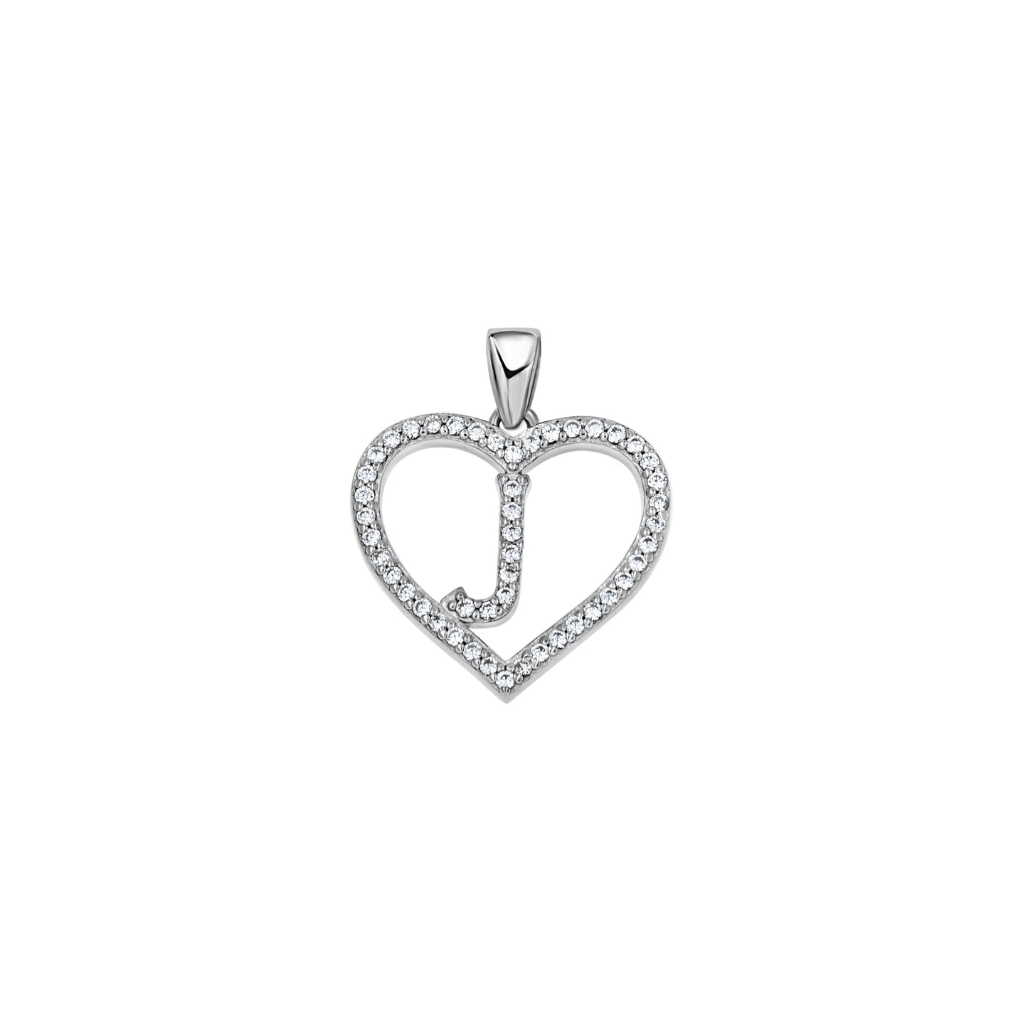 Sterling Silver Womens Cubic Zirconia Initial Letter Heart Charm Pendant