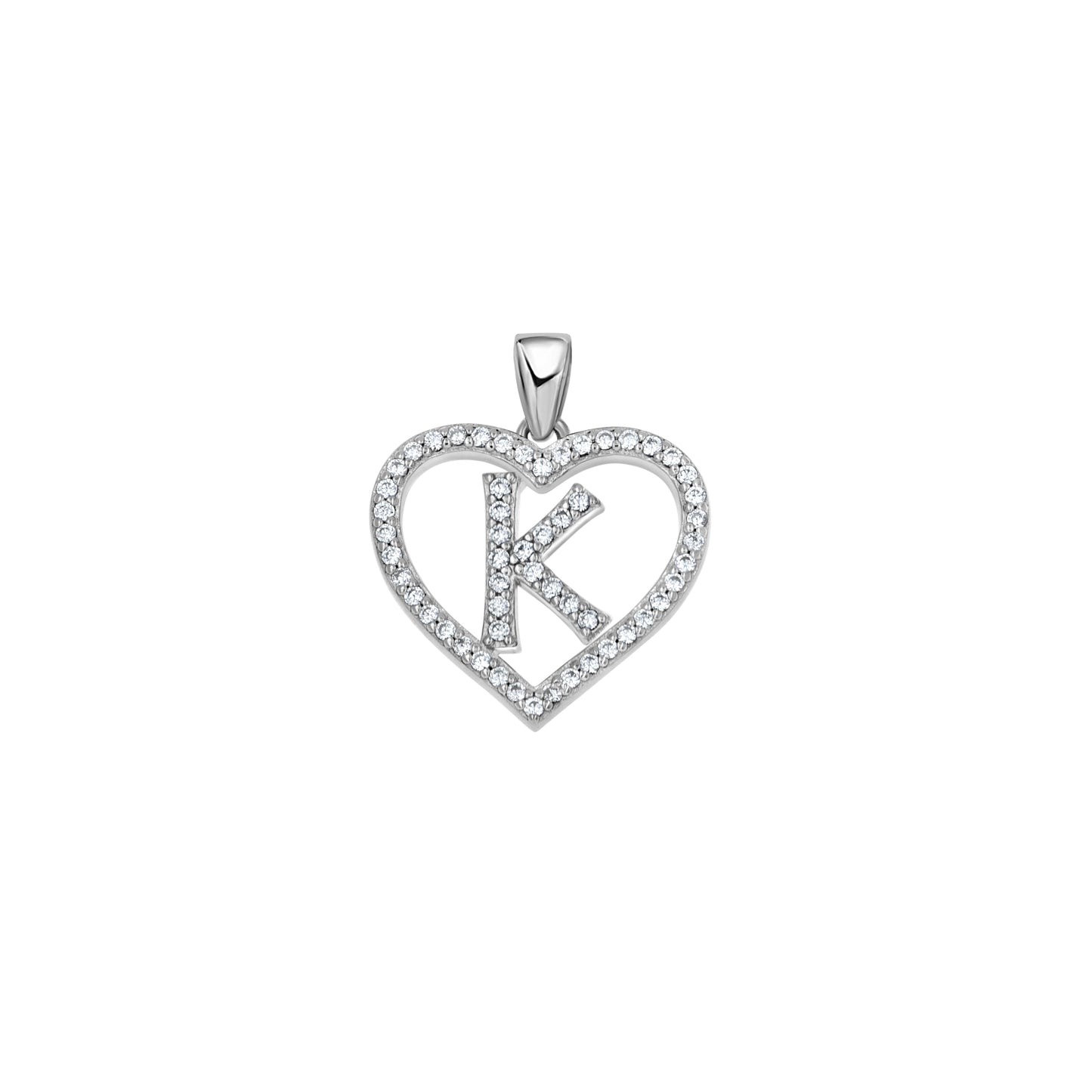 Sterling Silver Womens Cubic Zirconia Initial Letter Heart Charm Pendant