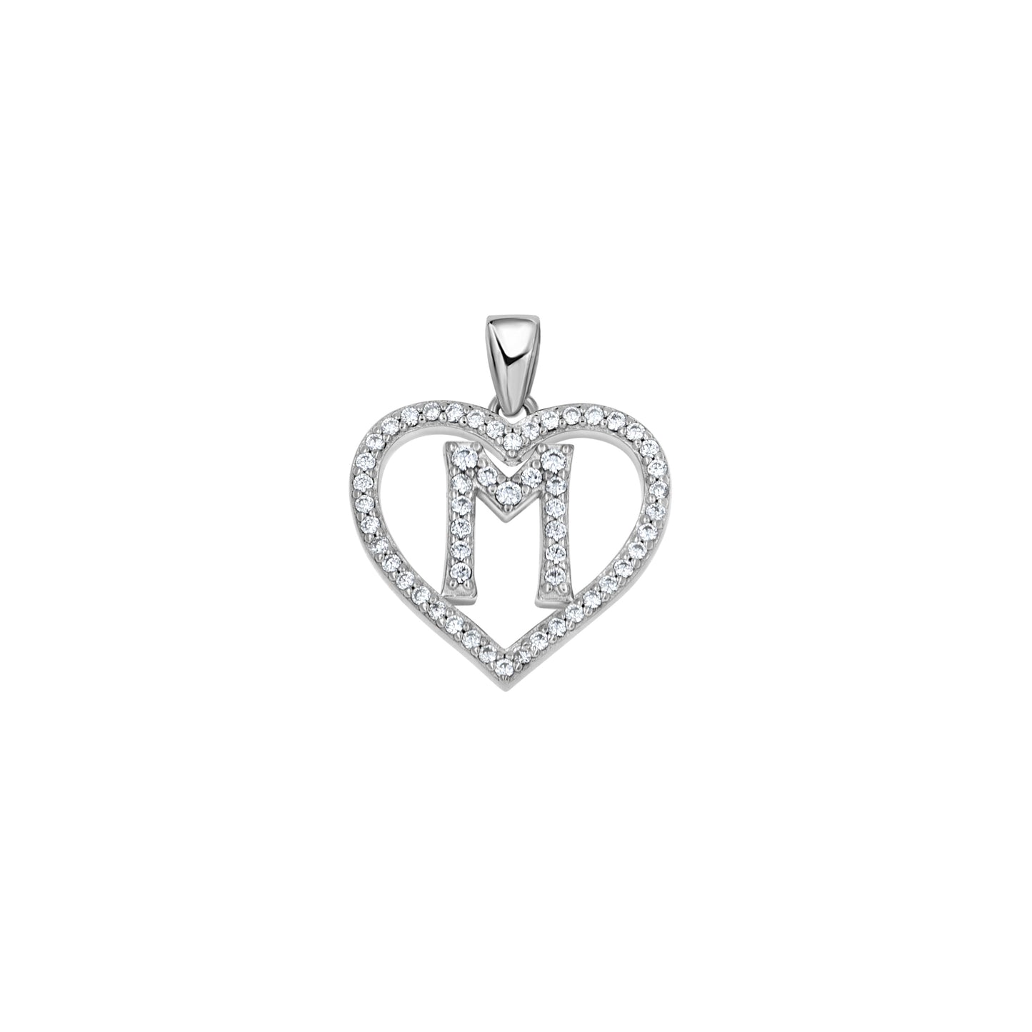 Sterling Silver Womens Cubic Zirconia Initial Letter Heart Charm Pendant