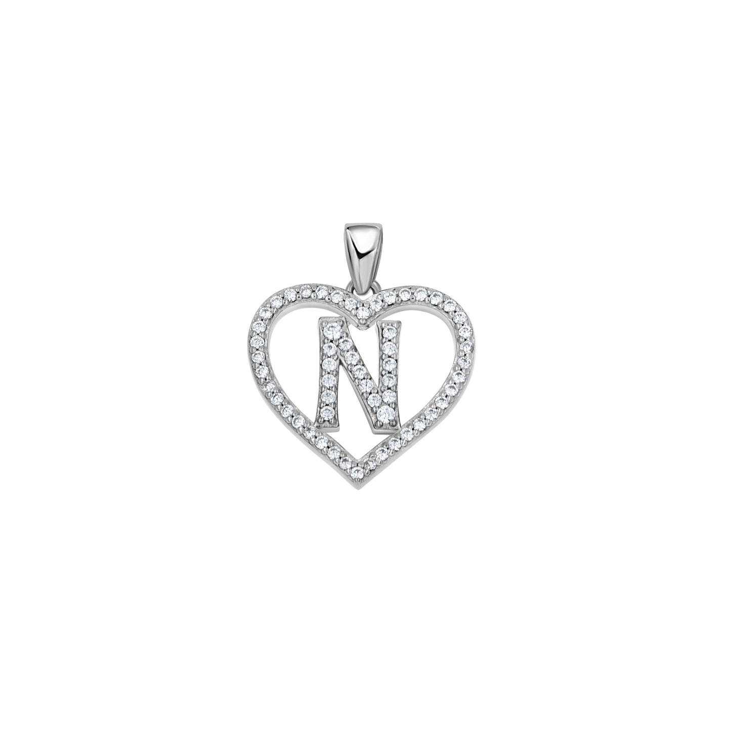 Sterling Silver Womens Cubic Zirconia Initial Letter Heart Charm Pendant