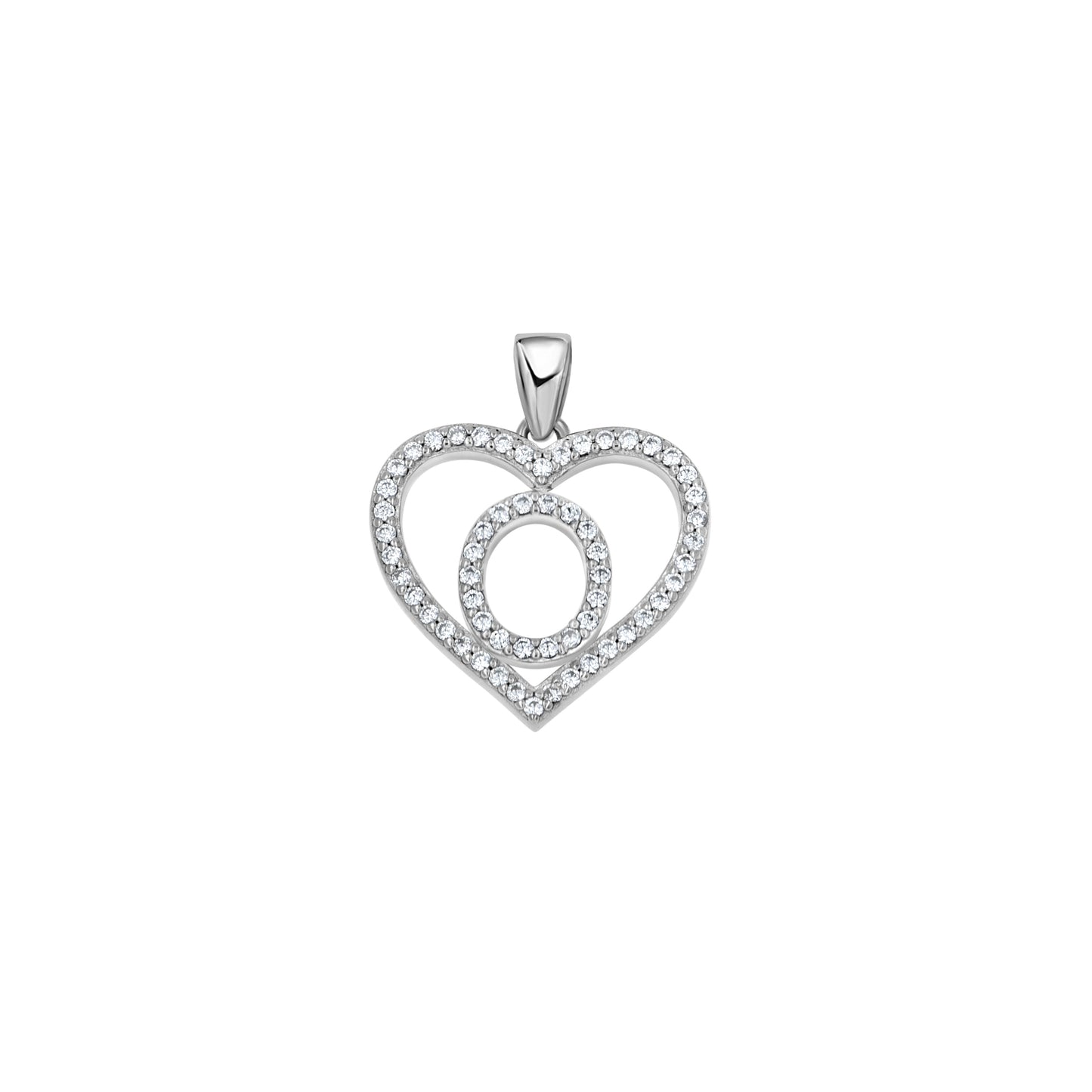 Sterling Silver Womens Cubic Zirconia Initial Letter Heart Charm Pendant