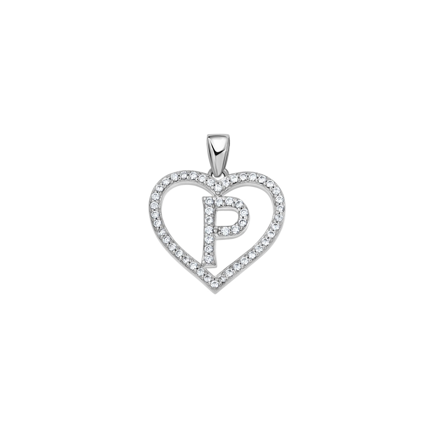 Sterling Silver Womens Cubic Zirconia Initial Letter Heart Charm Pendant