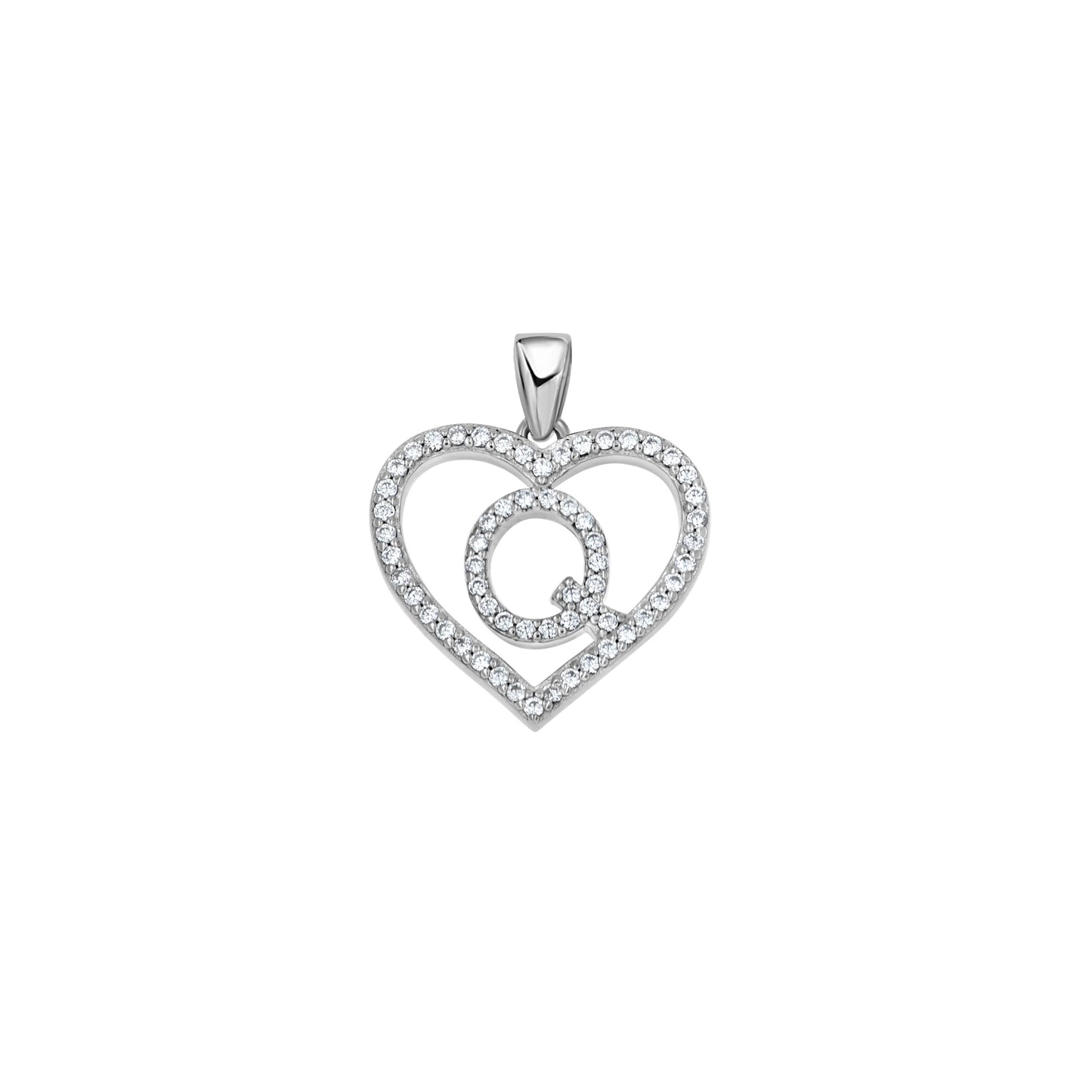 Sterling Silver Womens Cubic Zirconia Initial Letter Heart Charm Pendant