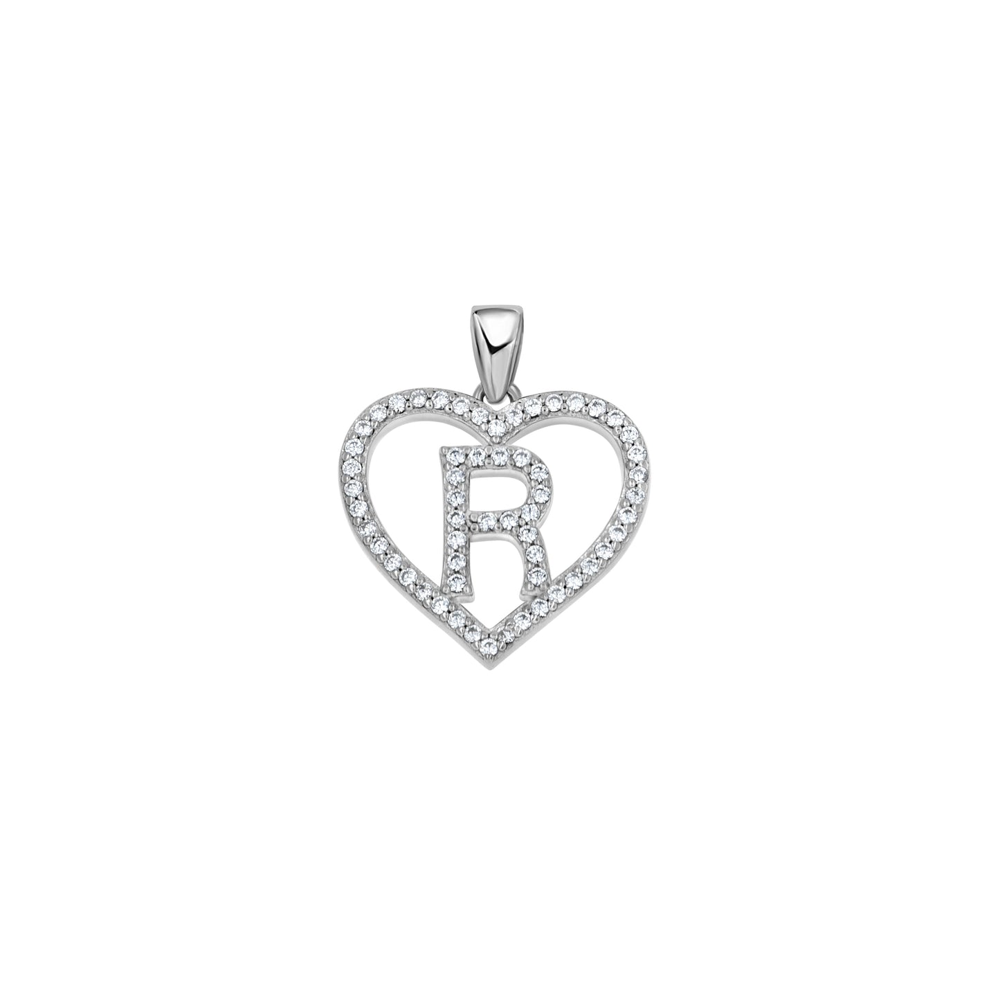 Sterling Silver Womens Cubic Zirconia Initial Letter Heart Charm Pendant