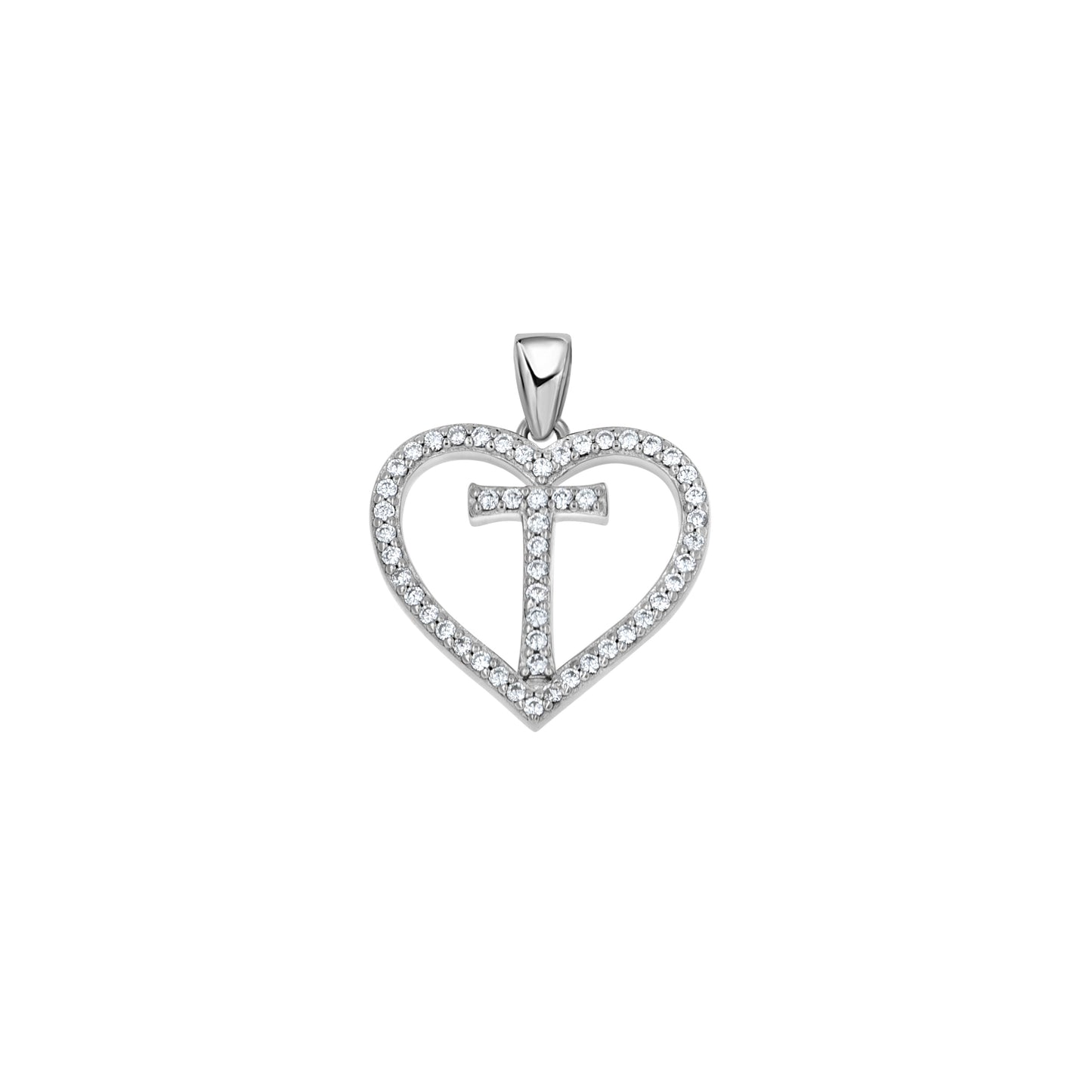 Sterling Silver Womens Cubic Zirconia Initial Letter Heart Charm Pendant