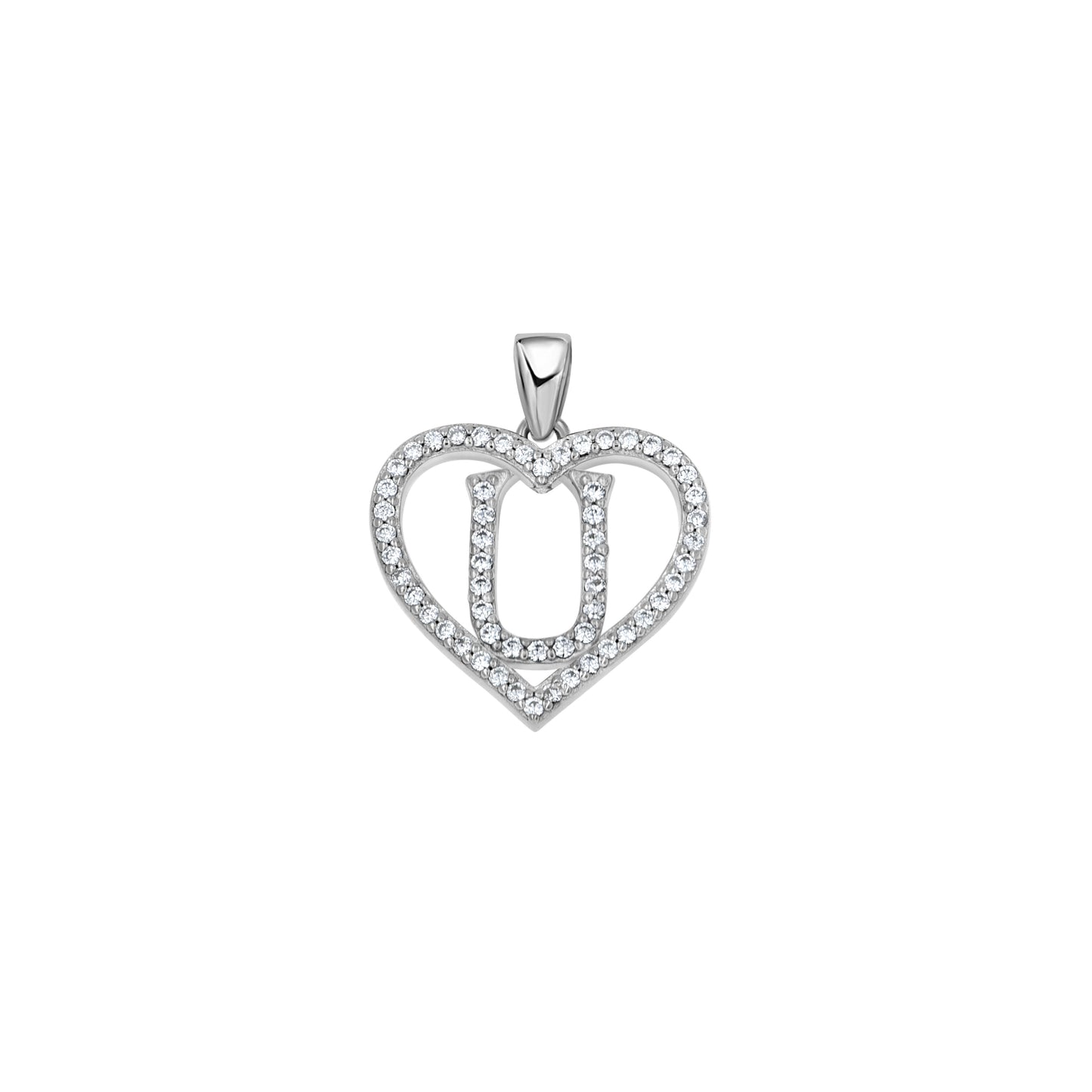 Sterling Silver Womens Cubic Zirconia Initial Letter Heart Charm Pendant