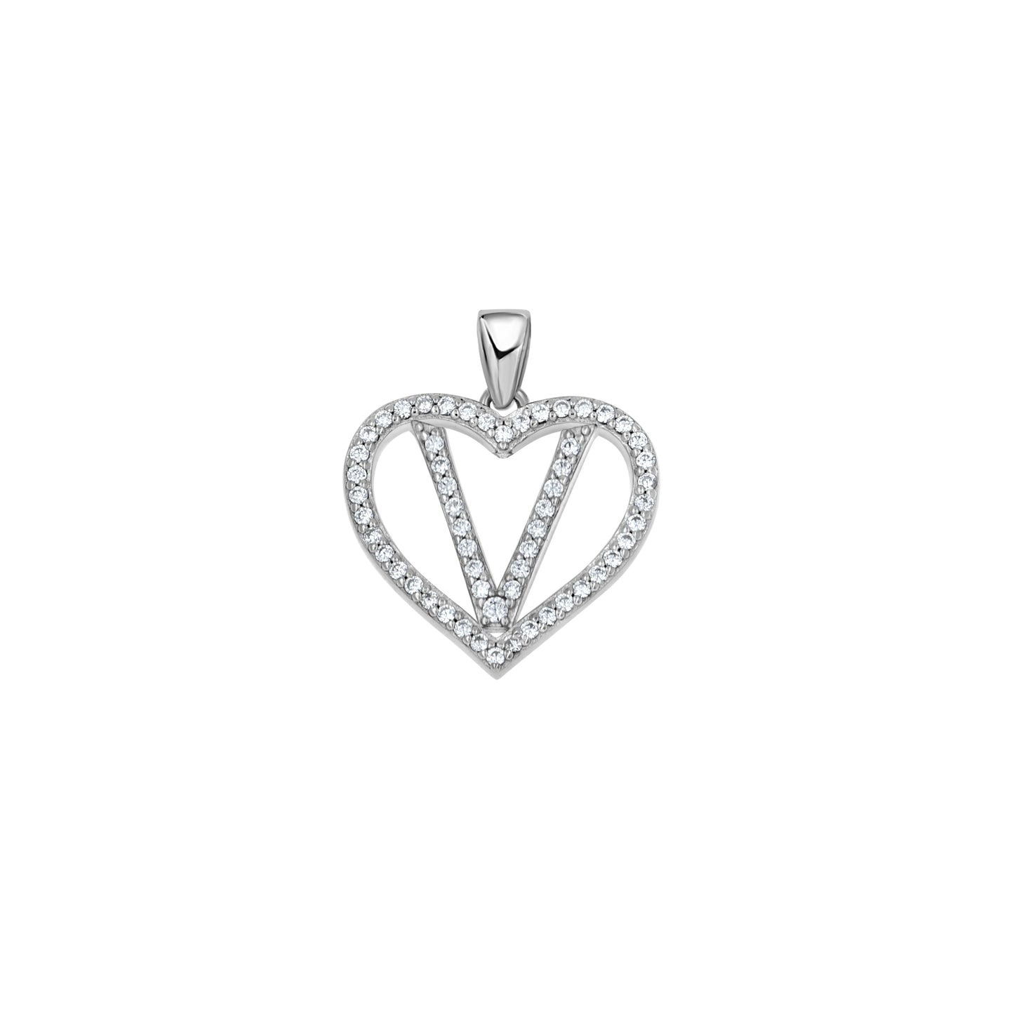 Sterling Silver Womens Cubic Zirconia Initial Letter Heart Charm Pendant